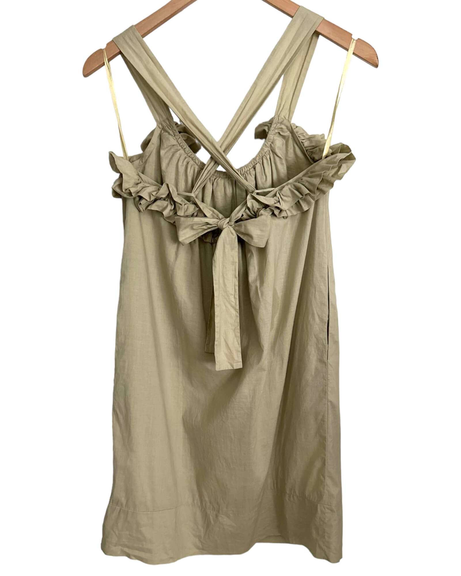 Warm Autumn MAX AZRIA khaki convertible ruffle dress