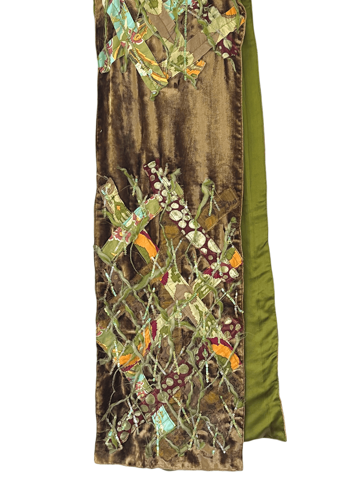 Warm Autumn Mixed Media Handmade Silk Sequin Scarf 