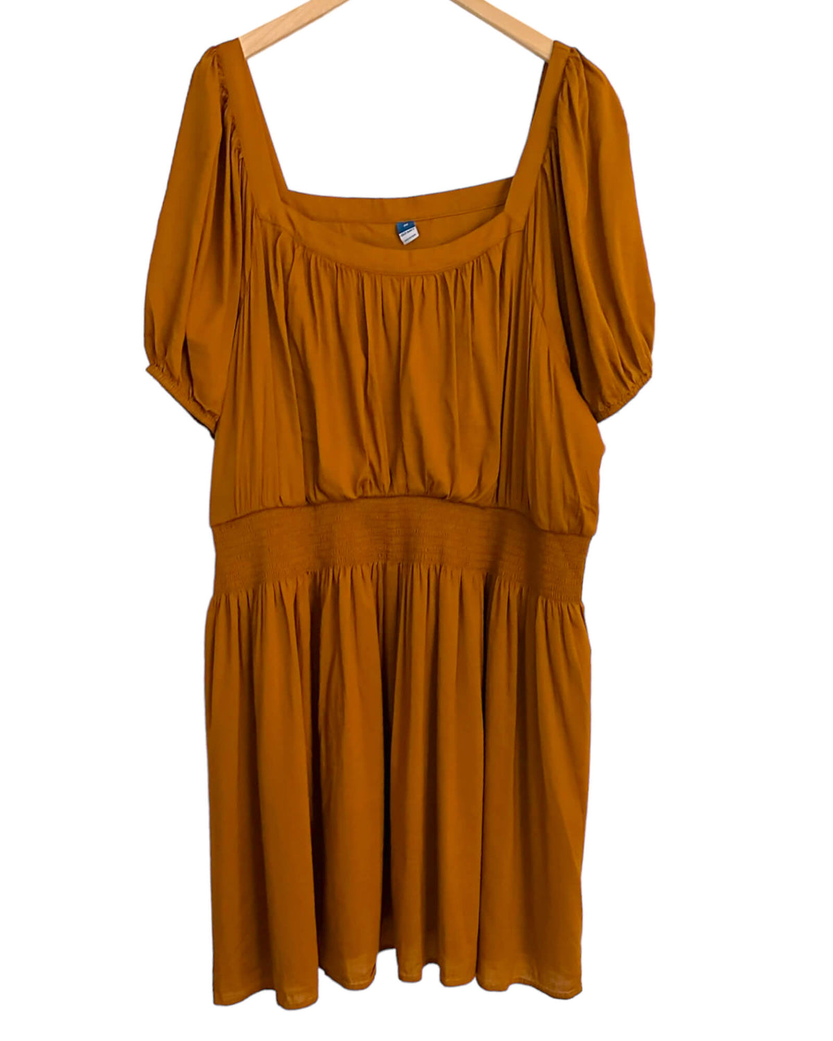 Warm Autumn OLD NAVY caramel brown puff sleeve smocked dress