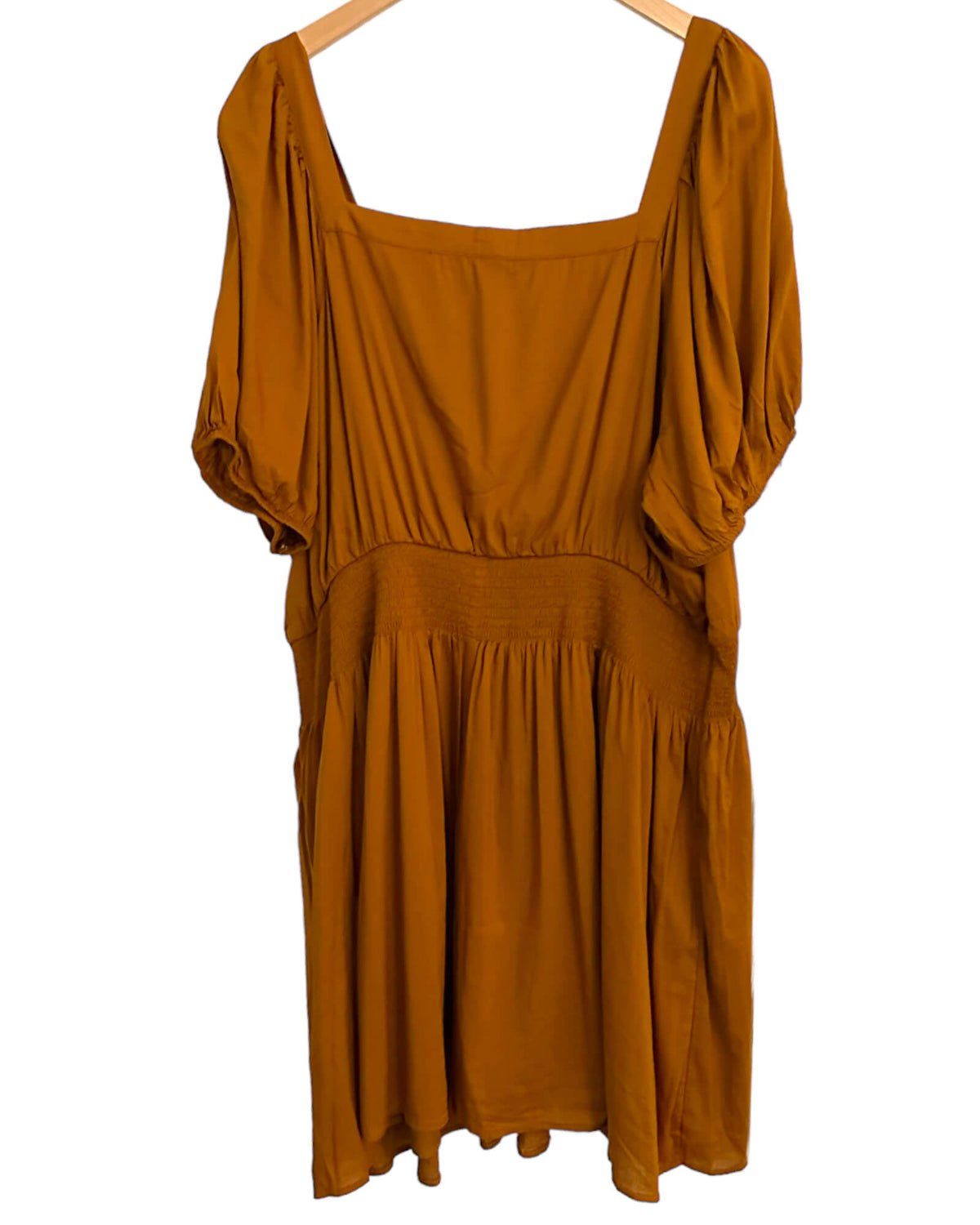 Warm Autumn OLD NAVY caramel brown puff sleeved smocked mini dress