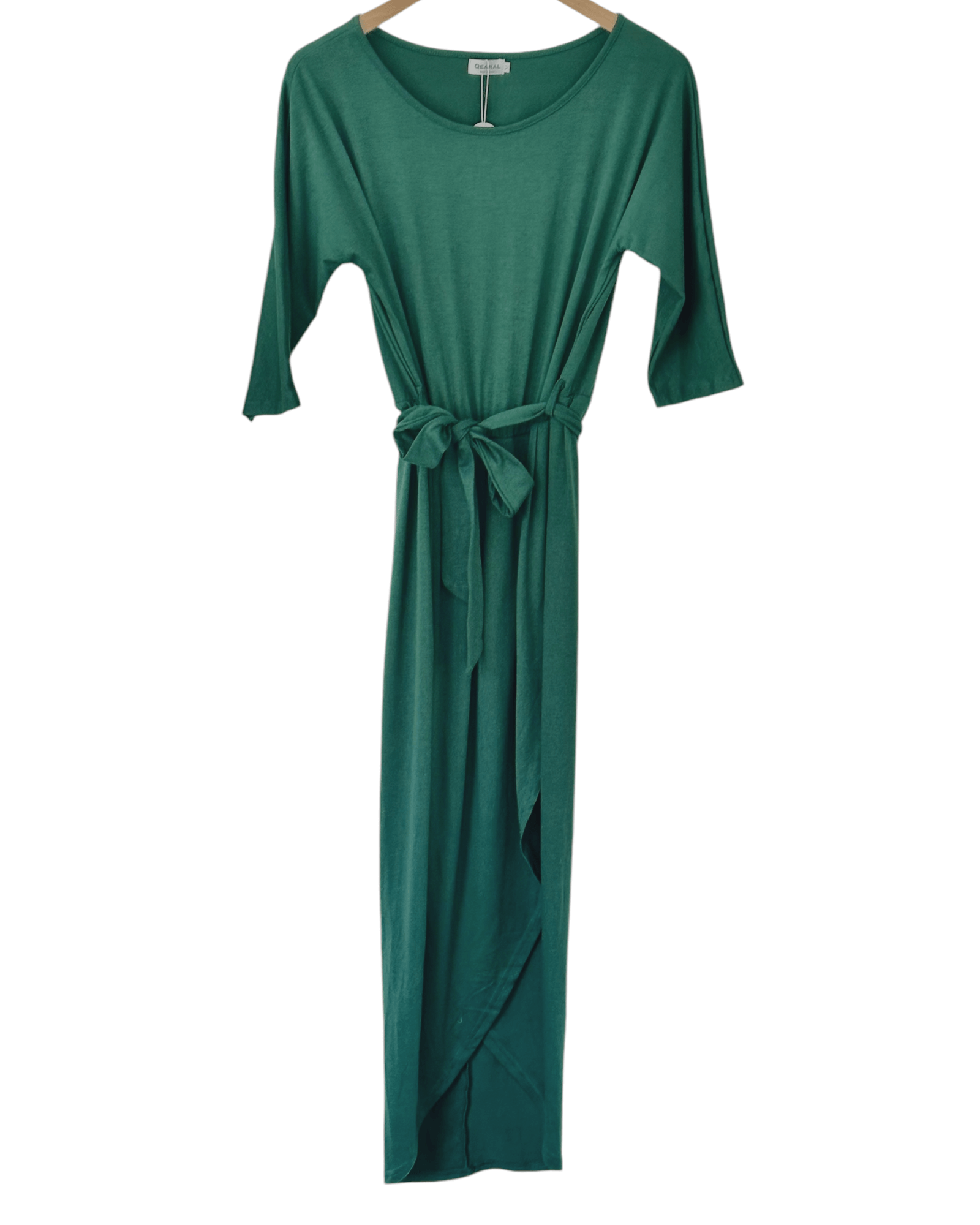 Warm Autumn QEARAL serpentine green tie waist maxi dress