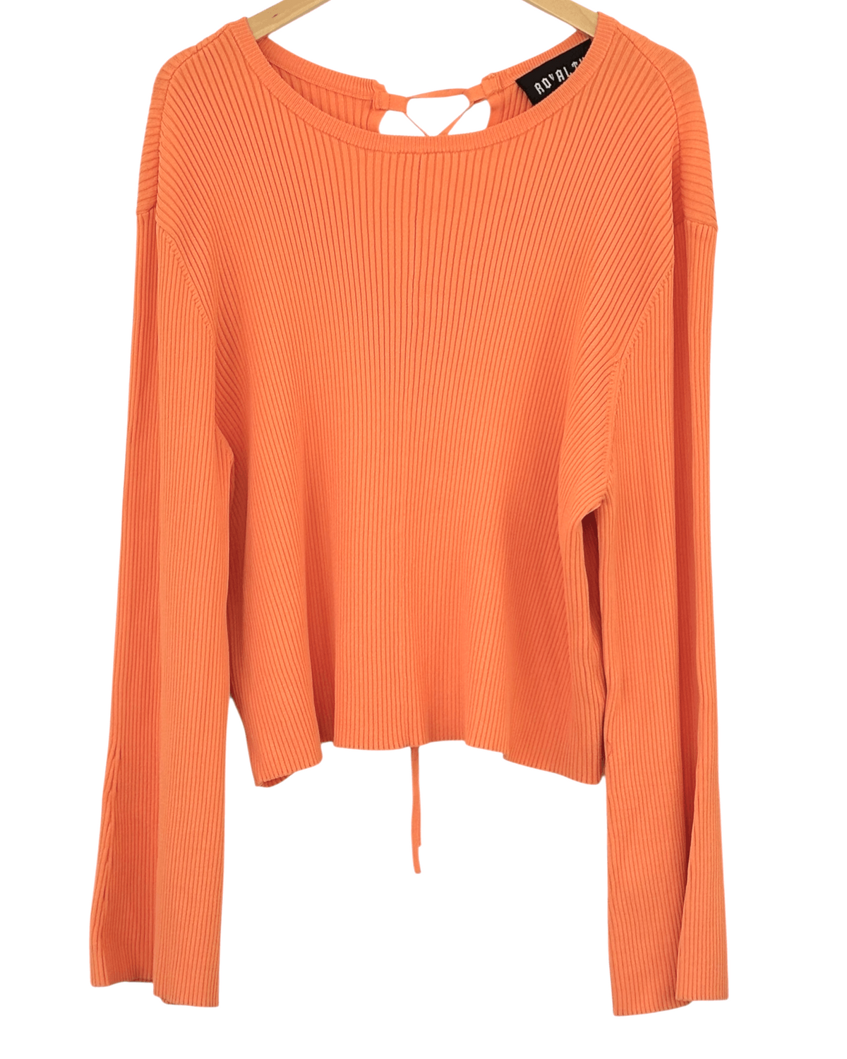 Warm Autumn ROYALTY persimmon lace-up ribbed knit top