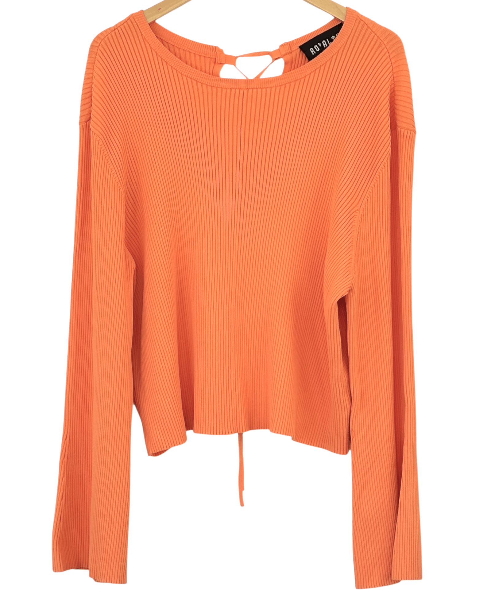 Warm Autumn ROYALTY persimmon lace-up ribbed knit top