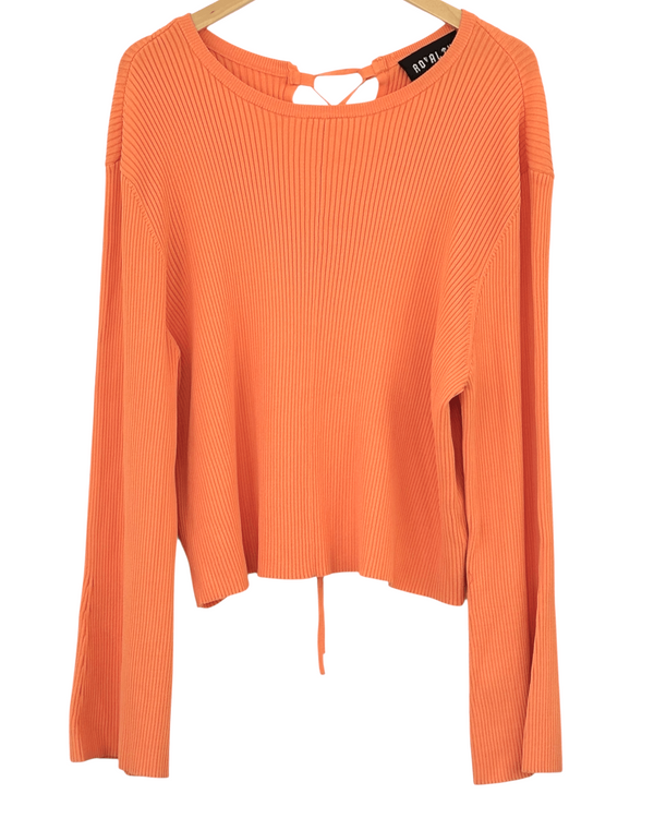 Warm Autumn Persimmon Lace-Up Ribbed Knit Top product image