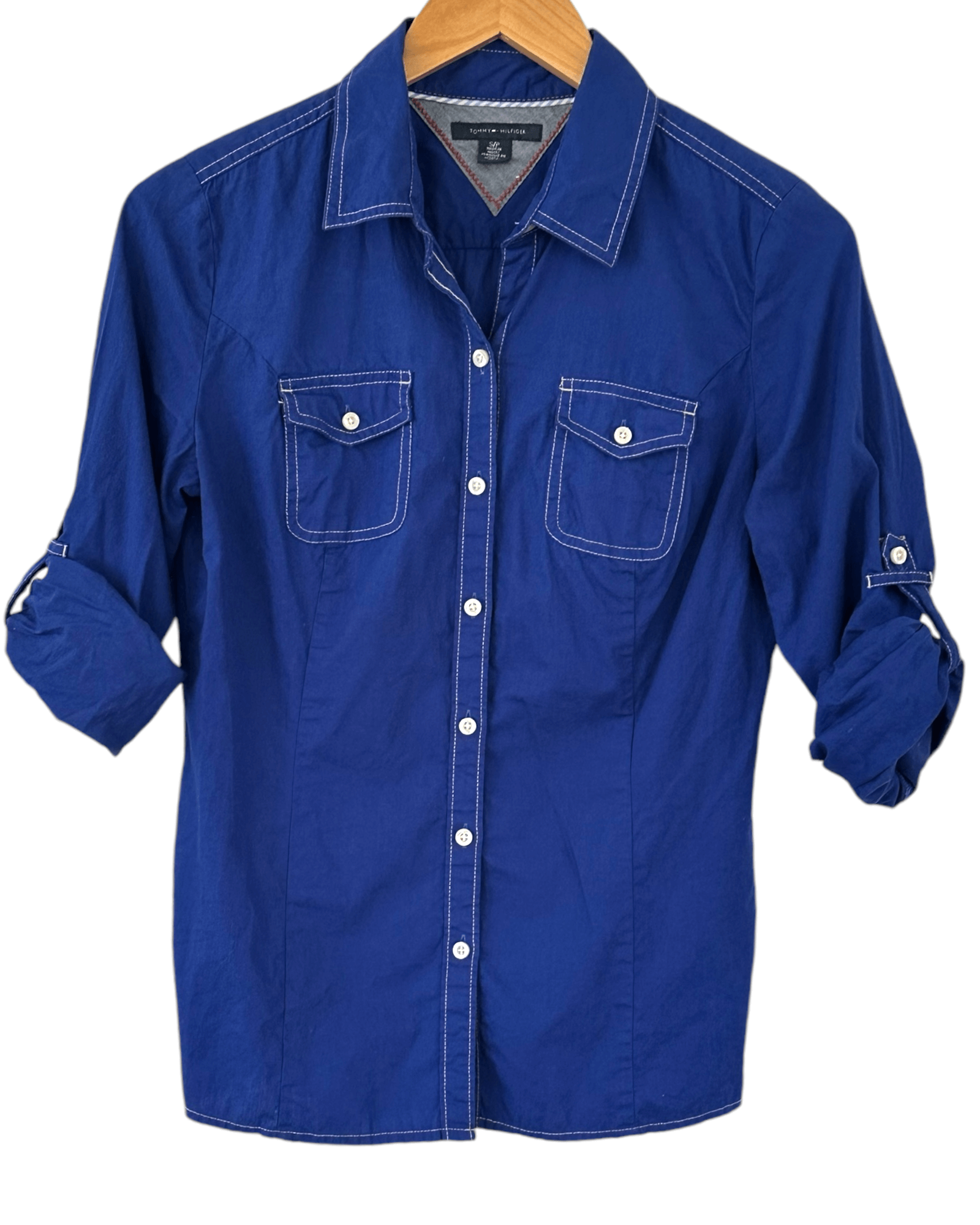 Warm Autumn TOMMY HILFIGER ink blue button-down roll sleeve shirt