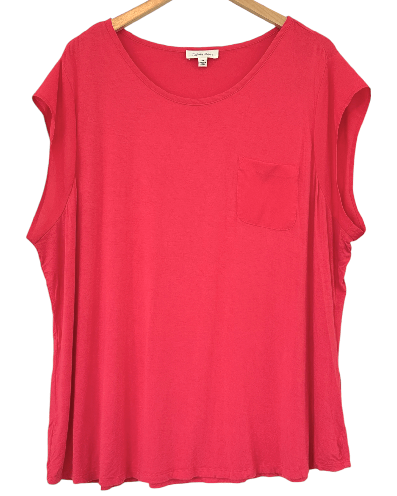 Warm Spring CALVIN KLEIN punch pink mixed media pocket tee