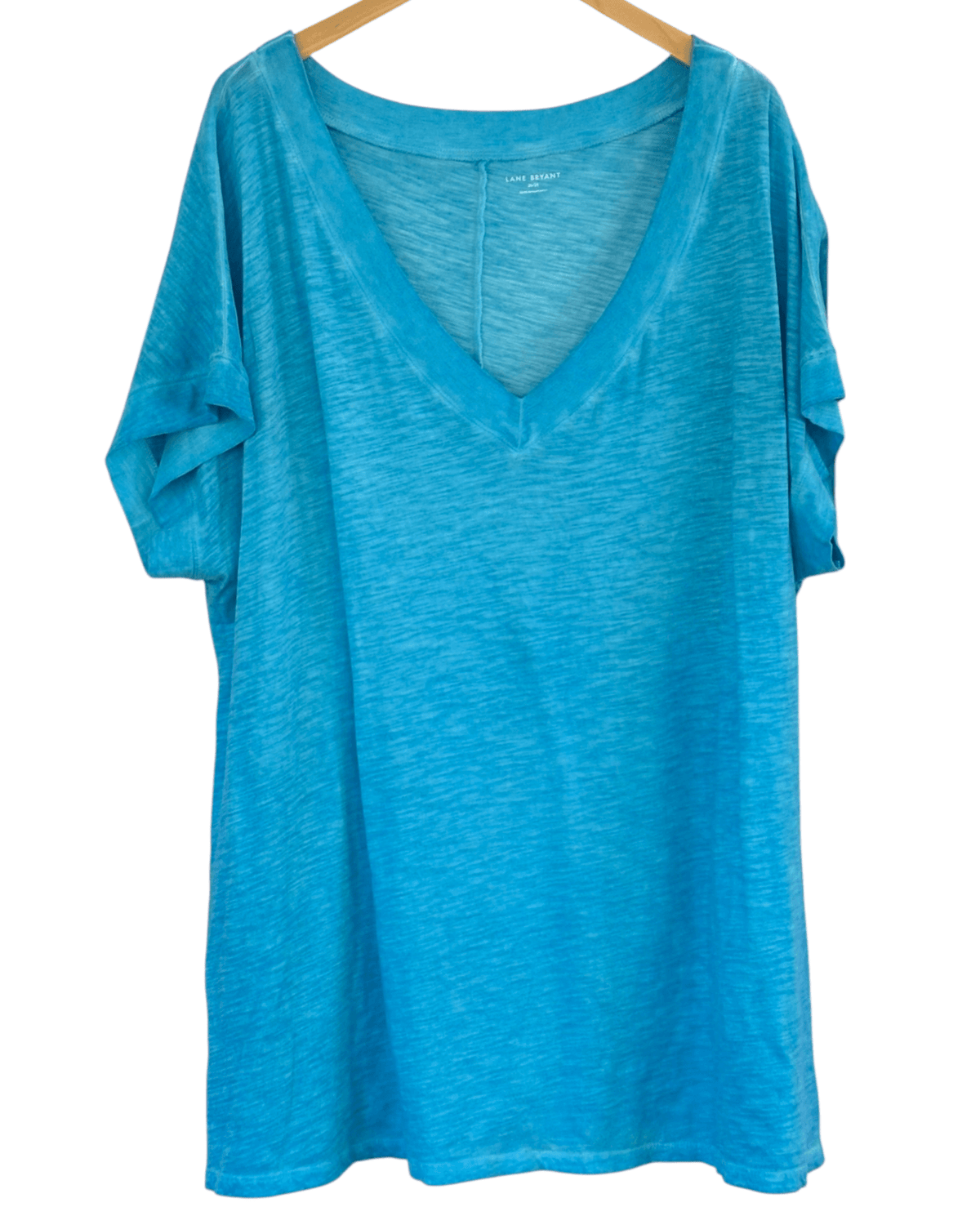 Warm Spring LANE BRYANT Aqua V-neck Garment Dyed Tee