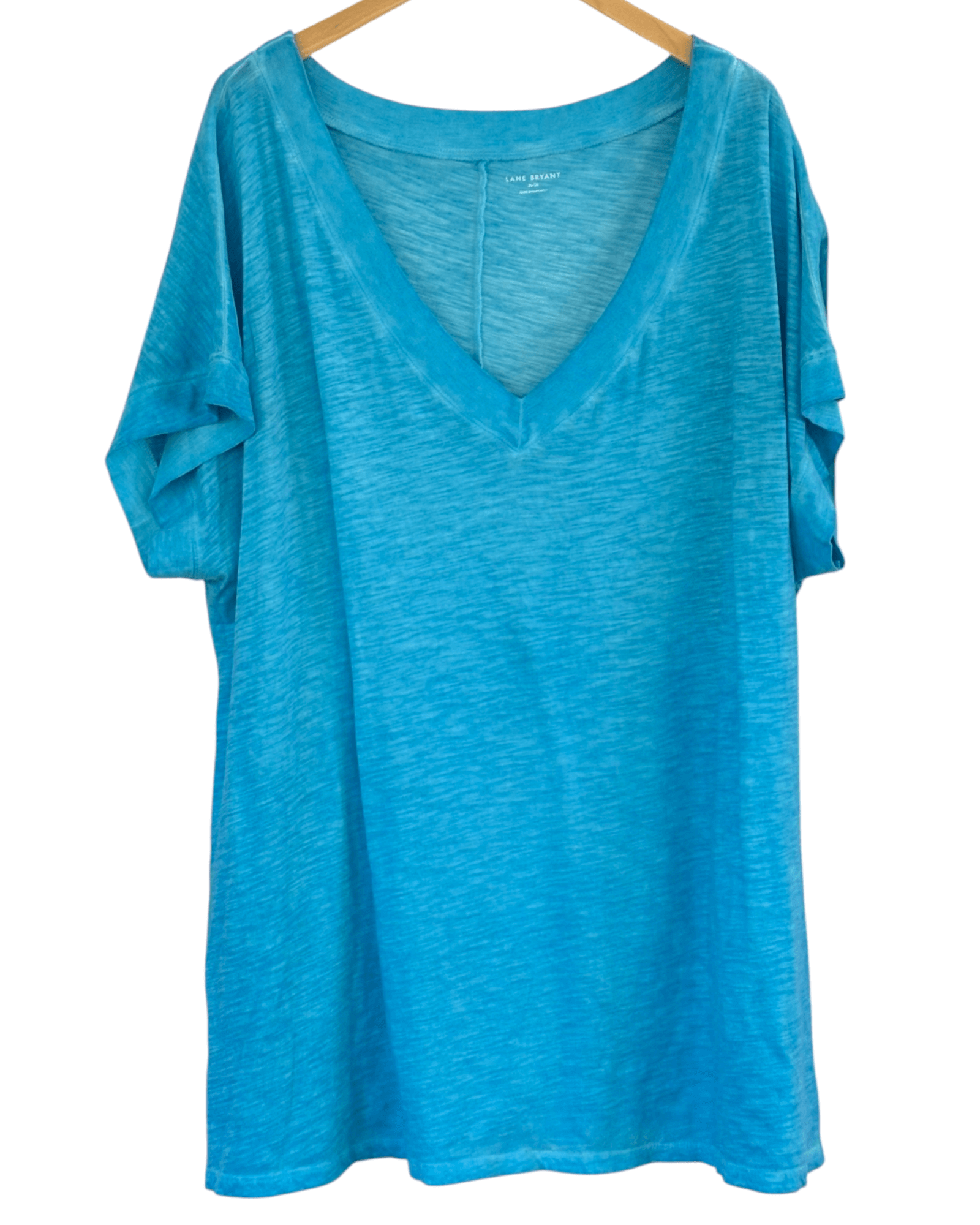 Warm Spring LANE BRYANT Aqua V-neck Garment Dyed Tee