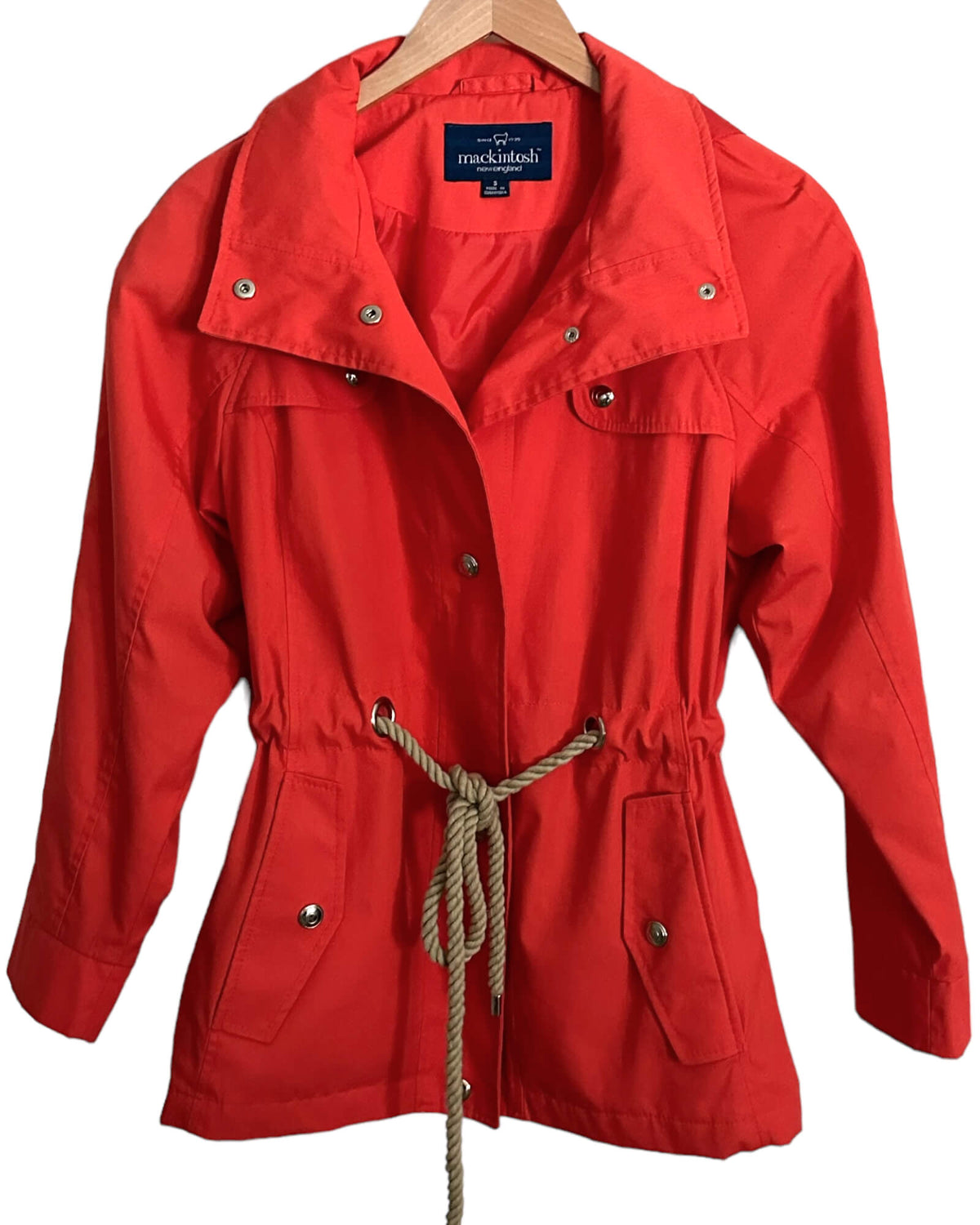 Warm Spring MACKINTOSH starburst orange corded belt rain jacket