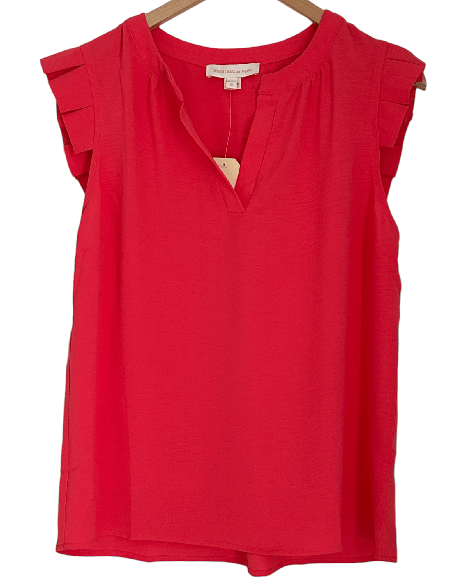 Warm Spring MONTEAU LOS ANGELES rouge split neck sleeveless top