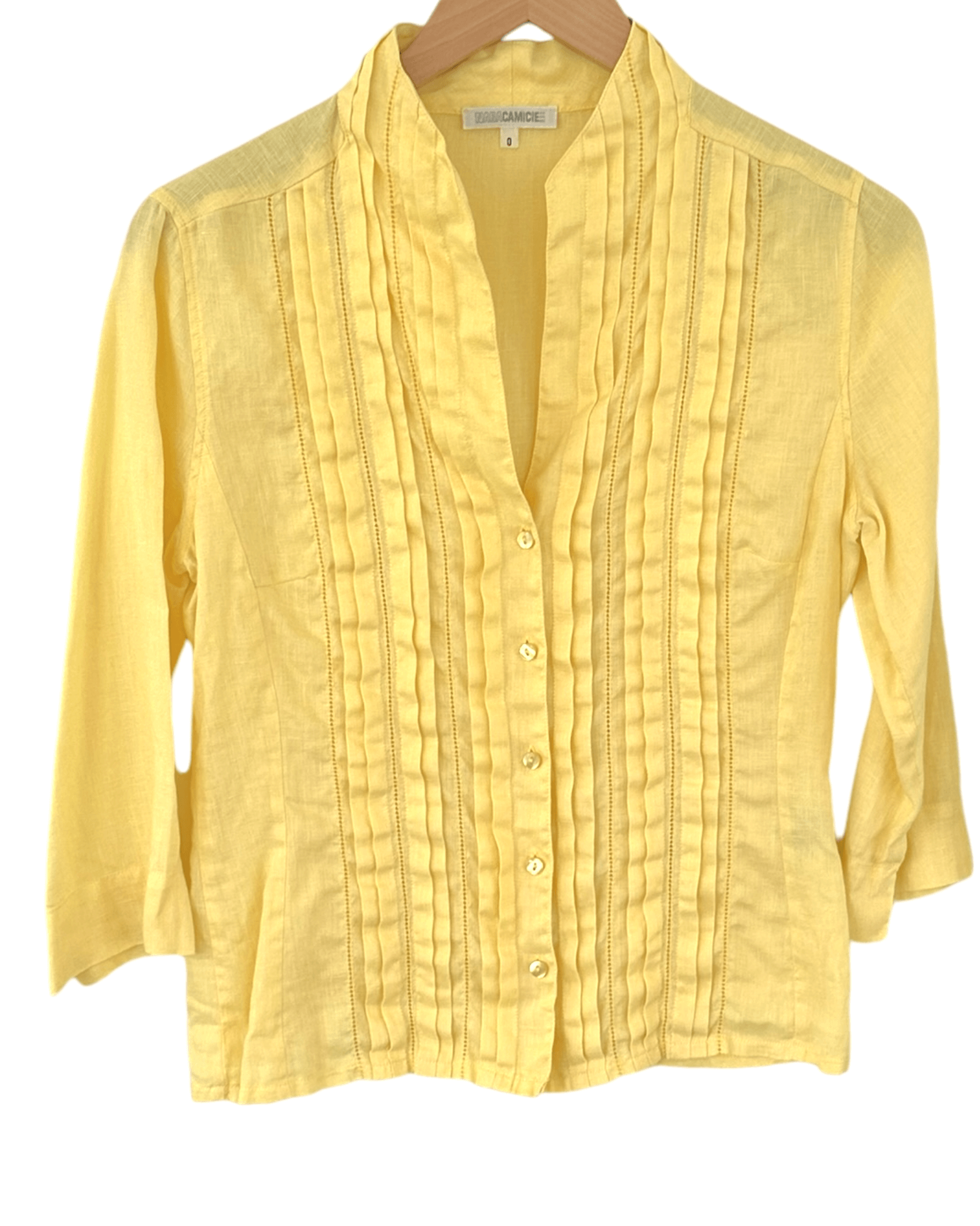 Warm Spring NARA CAMICIE ITALY buttercup yellow pleated linen shirt