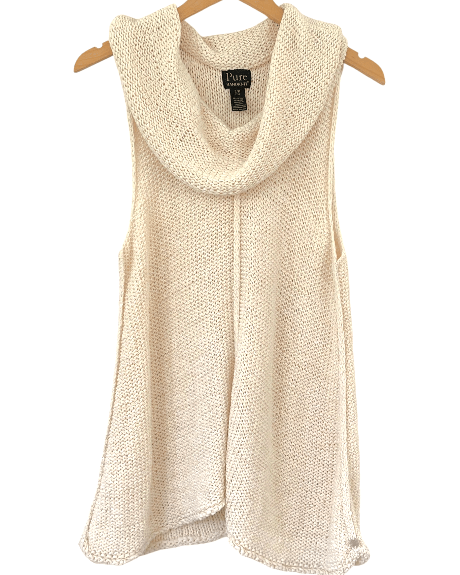 Warm Spring PURE HANDKNIT cream sleeveless cowl neck sweater