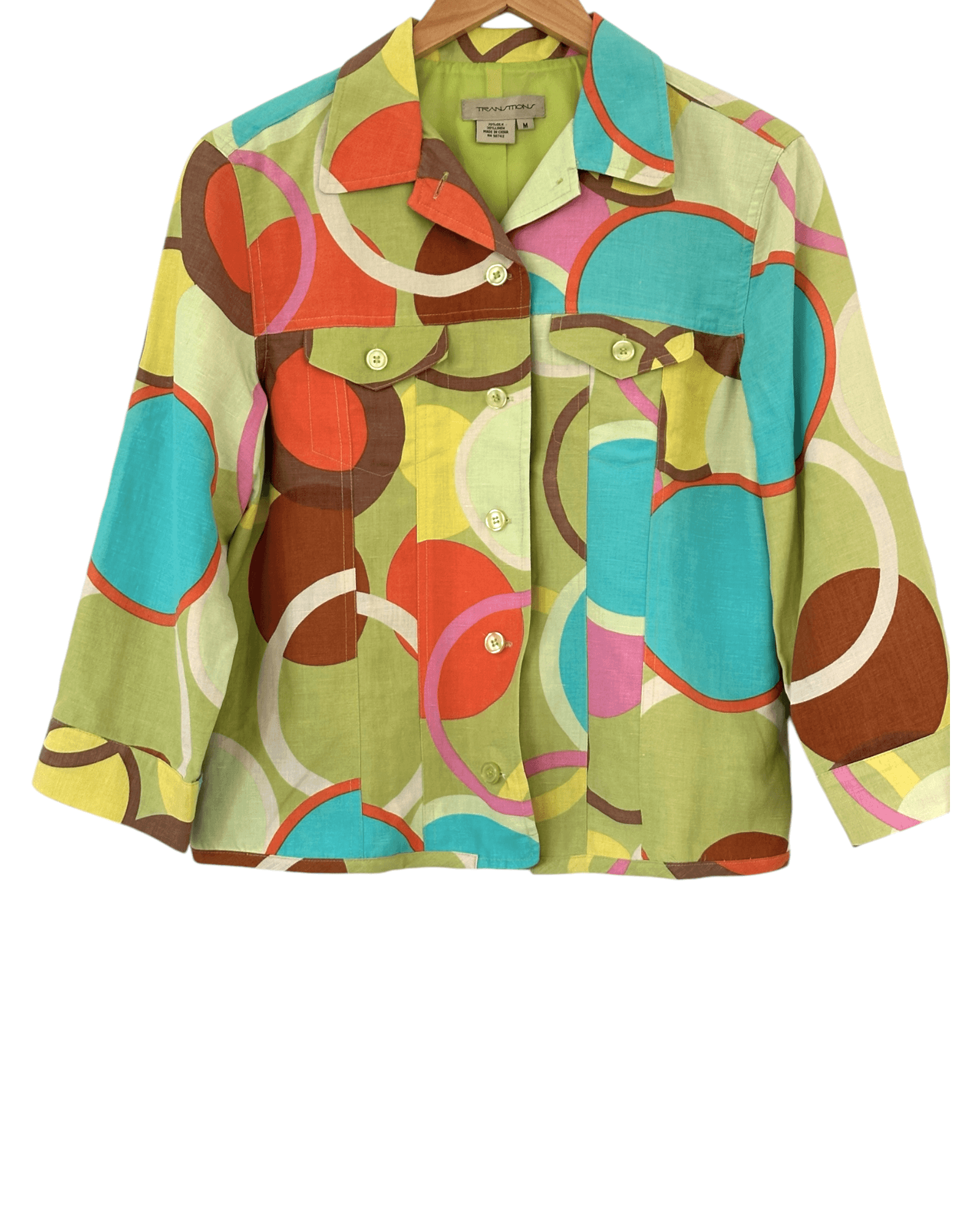 Warm Spring TRANSITIONS circle print silk and linen jacket