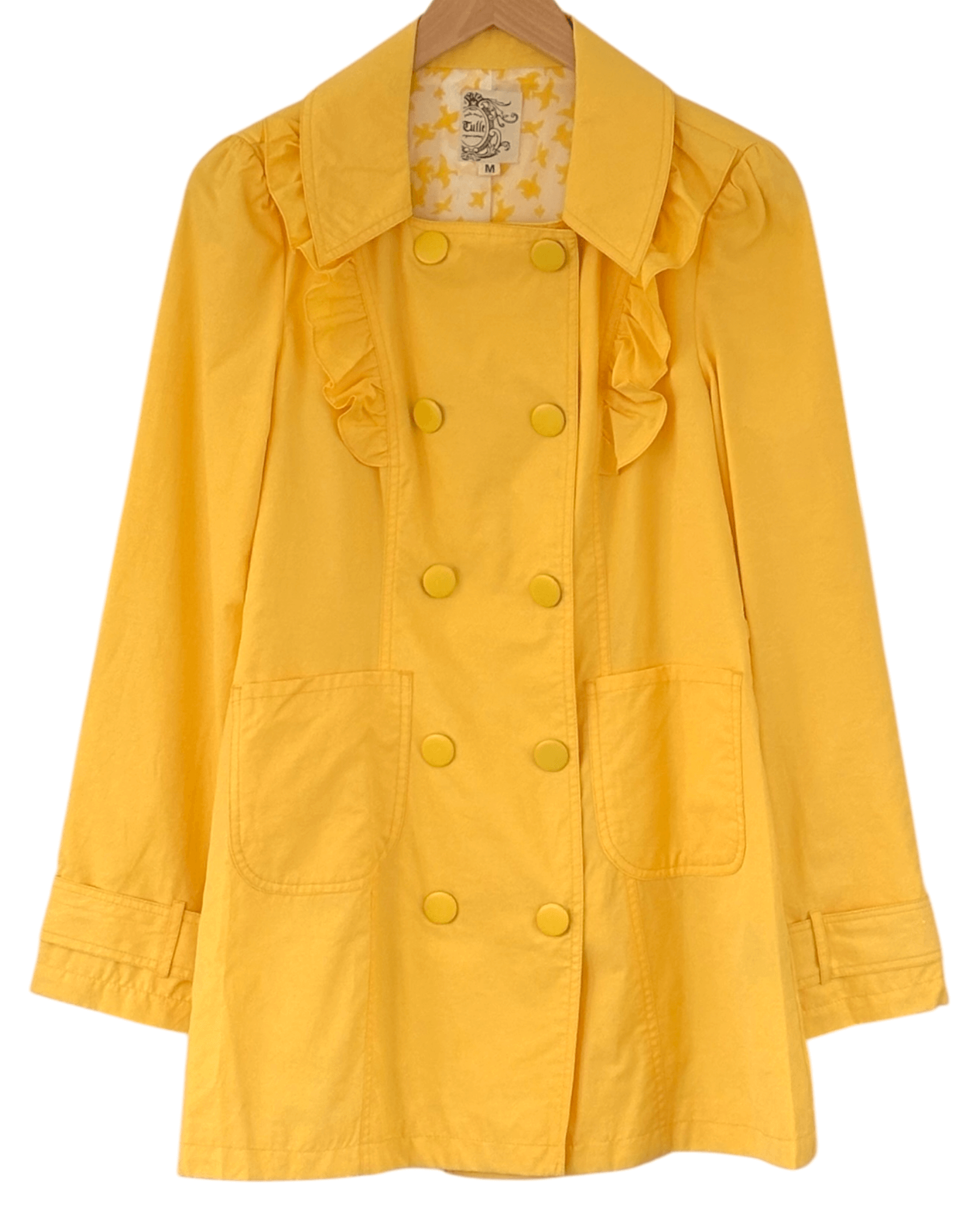 Warm Spring TULLE FOR ANTHROPOLOGIE butterfield yellow double breasted ruffle jacket