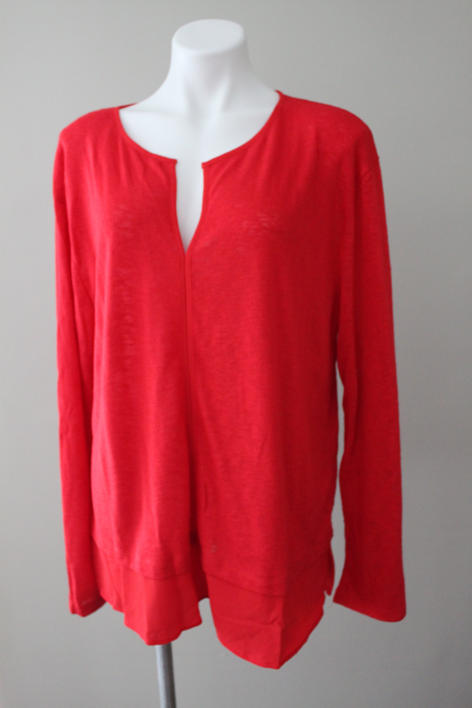 BOBEAU Bright Winter red split collar tunic sweater 