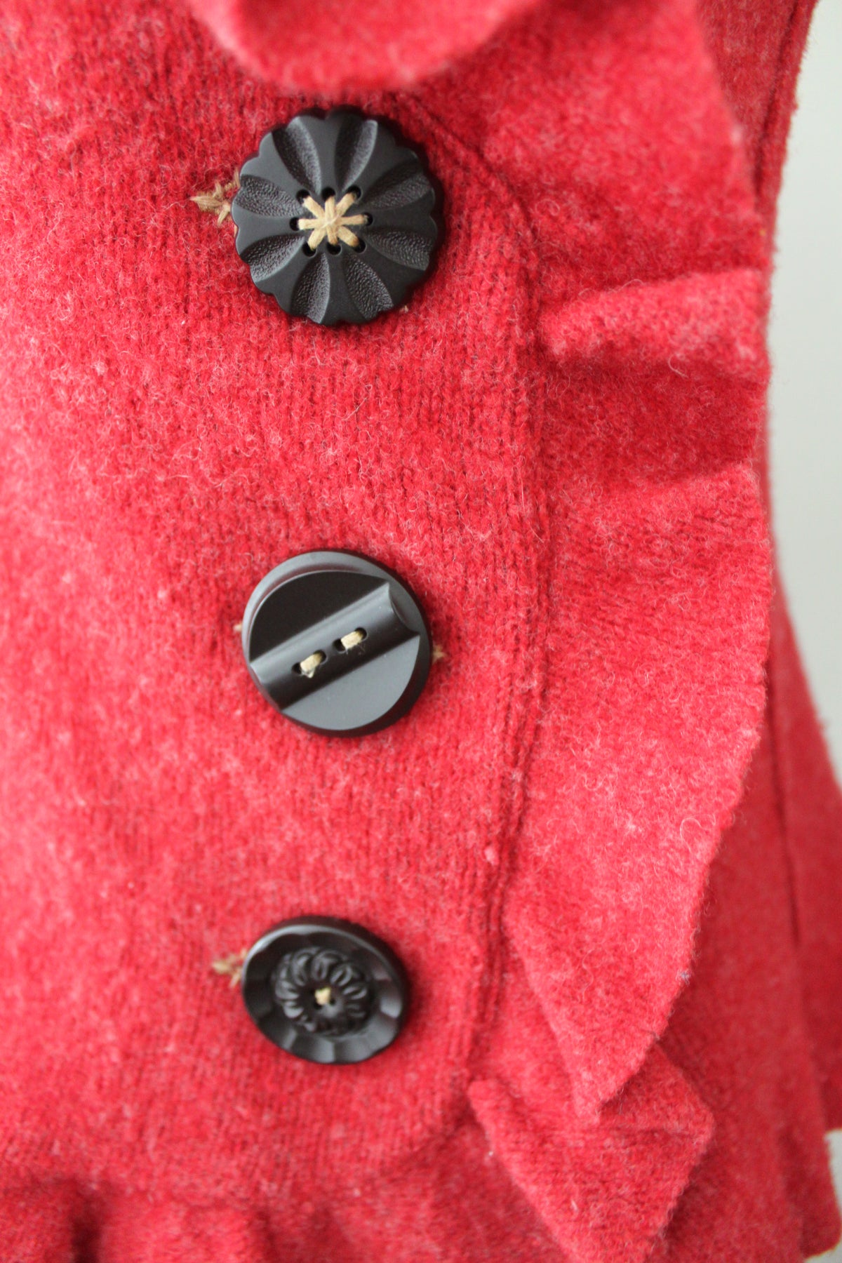 Warm Autumn Red Wool Ruffle Jacket