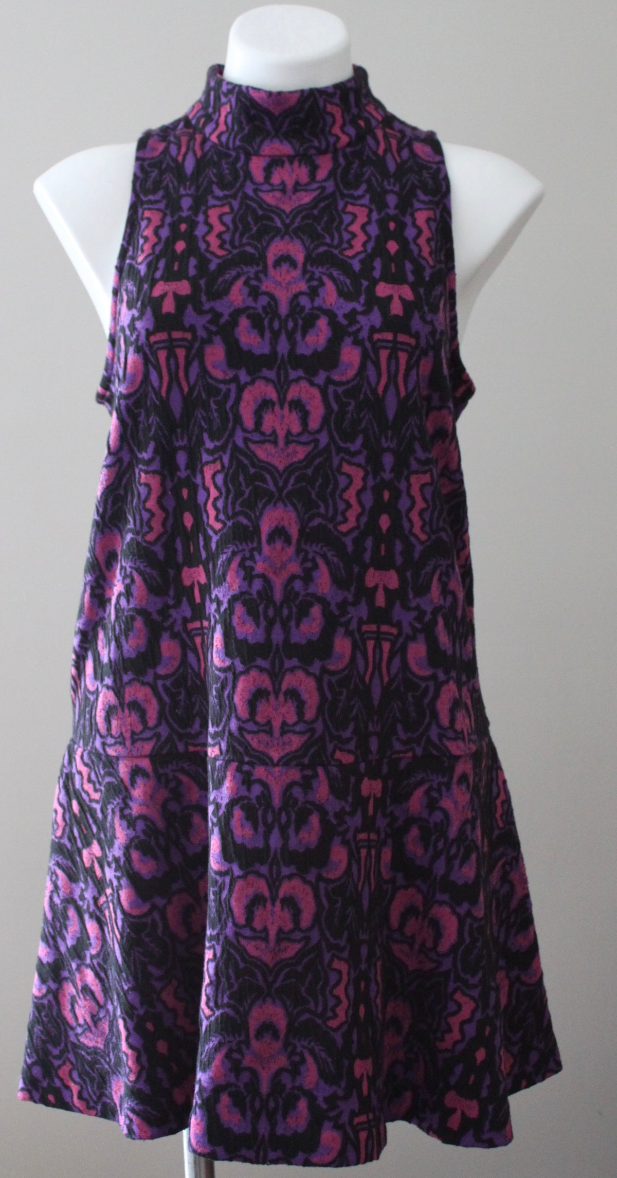 FREE PEOPLE AMELIA Dark Winter purple Jacquard print mini Dress 