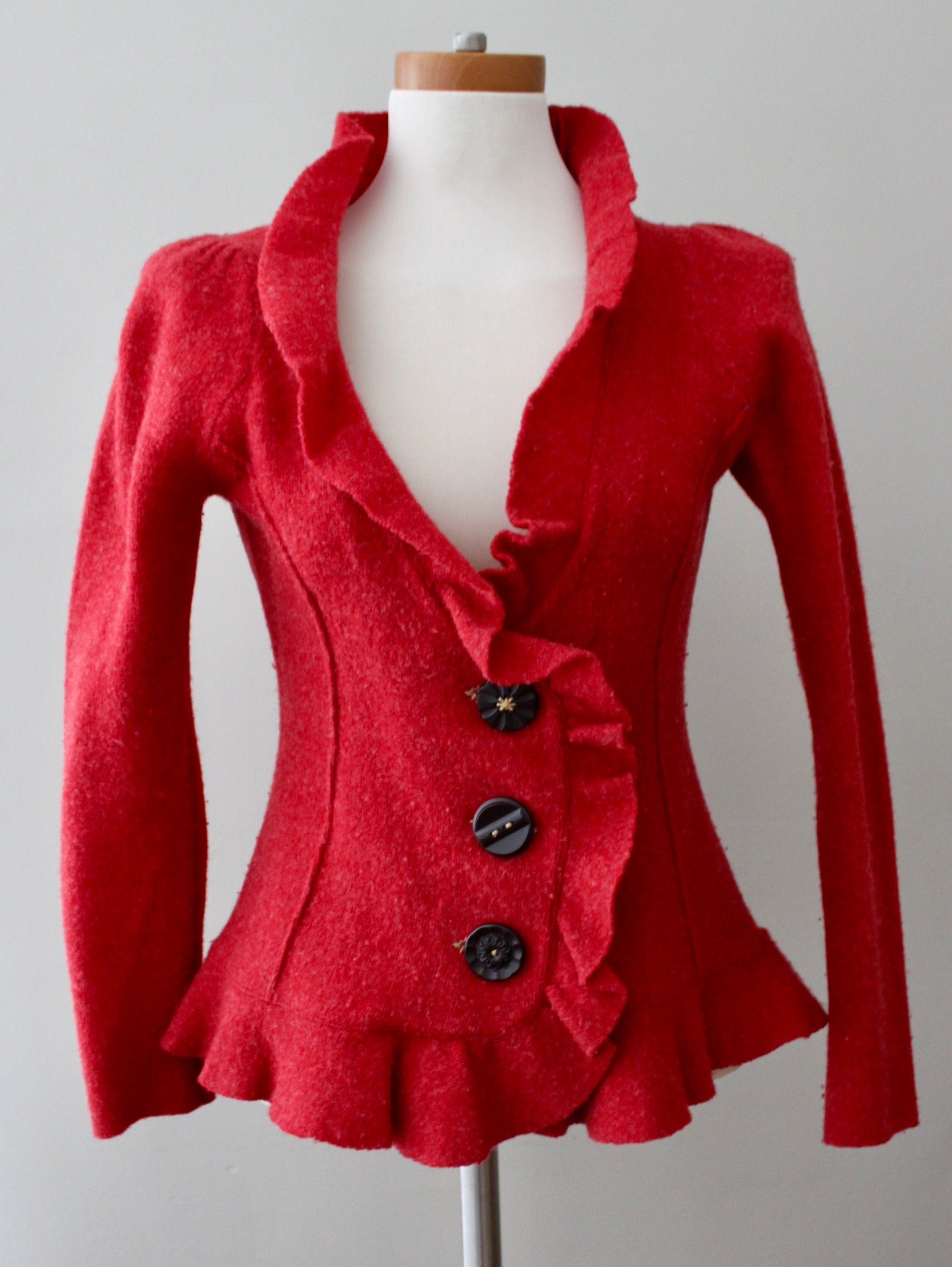 Warm Autumn Red Wool Ruffle Jacket