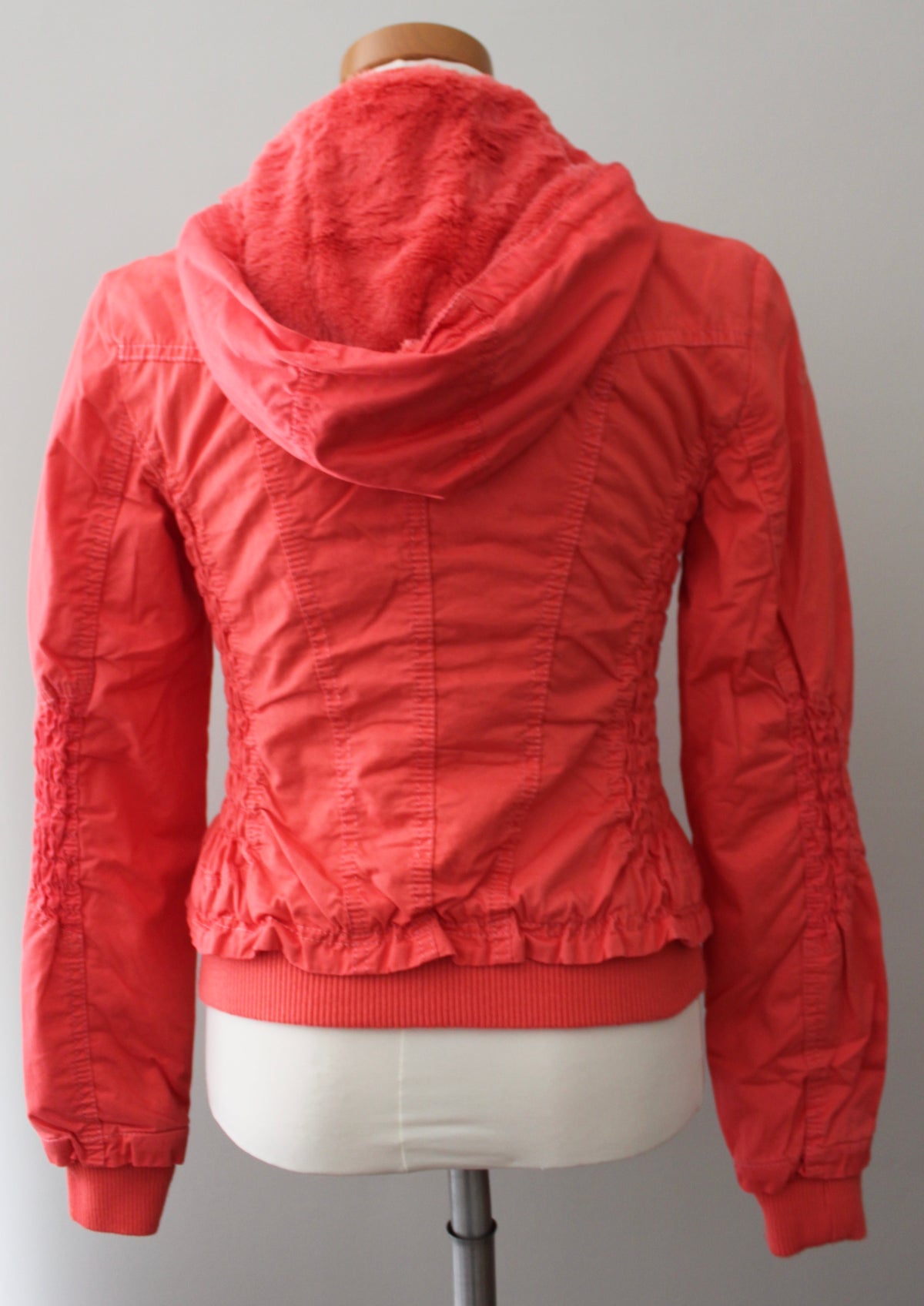 Downtown Coalition LA Warm Spring hot coral fur-lined jacket