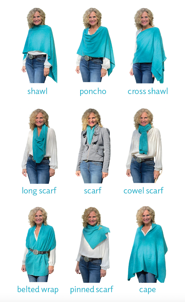 Indigo Tones 100% Cashmere Ponchos displayed in 9 different styles 