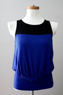 THE LIMITED Bright Winter blue black color block top