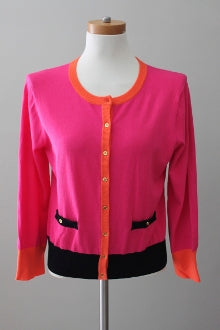 Bright Spring CABLE AND GAUGE pink color block cardigan  