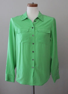 Bright Winter Vince Camuto Pistachio Green silk blouse