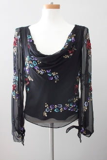 SCALA Bright Winter sequin black romantic top