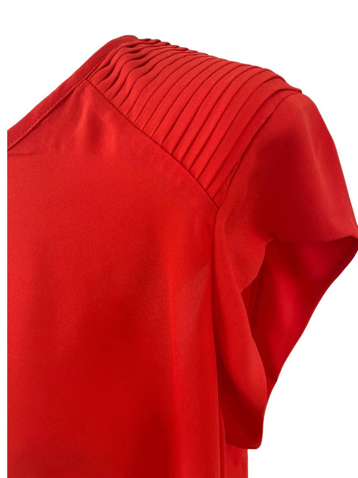 Bright Spring DR2 hot tomato red pleated blouse