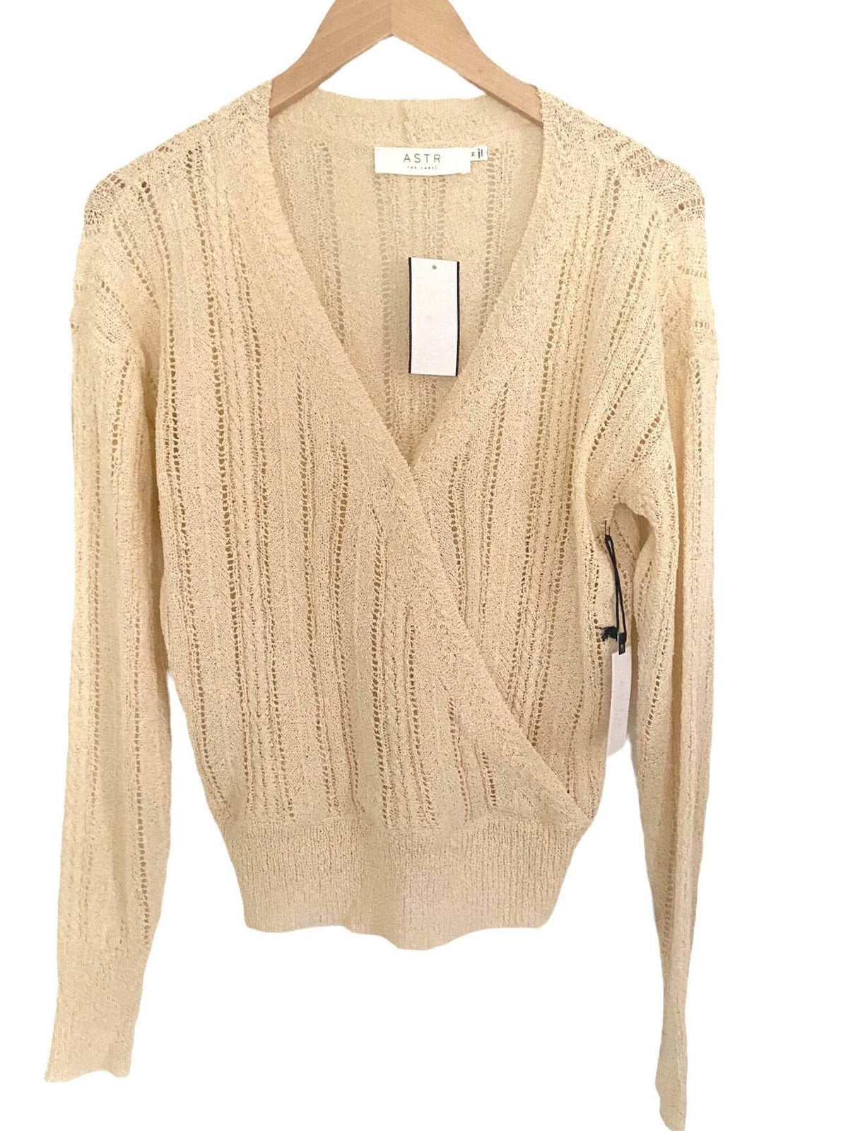 Bright Spring ASTR THE LABEL wrap front pointelle sweater