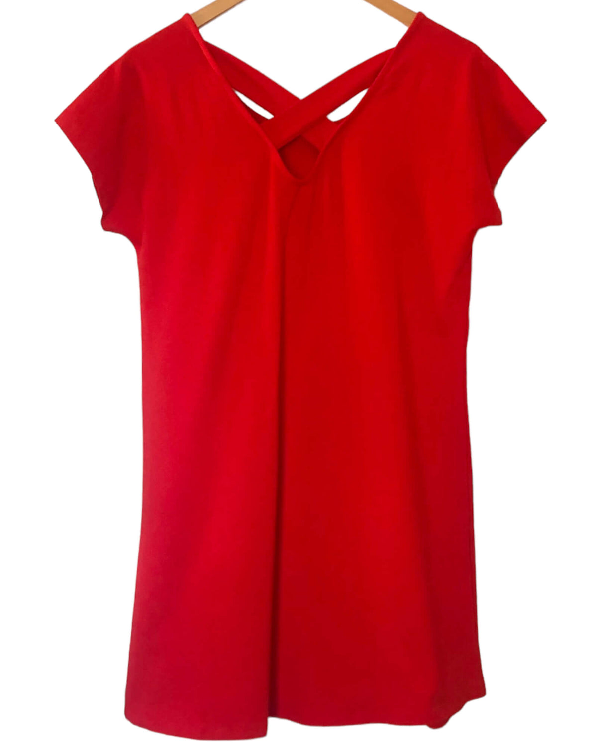 Bright Spring BOBEAU tulip red cross back jersey knit dress 