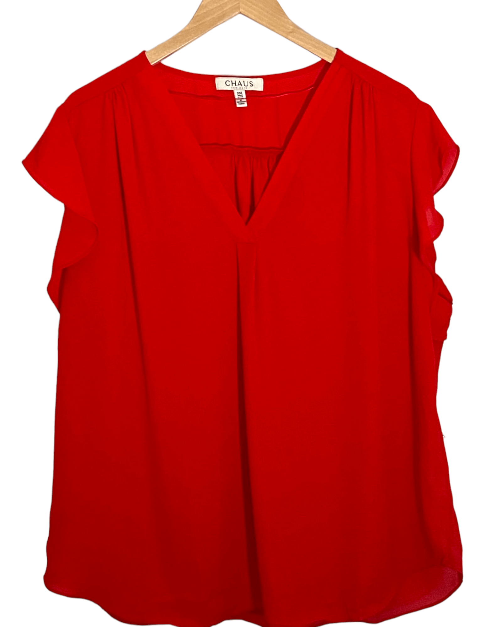 Bright Spring CHAUS poppy red flutter sleeve blouse