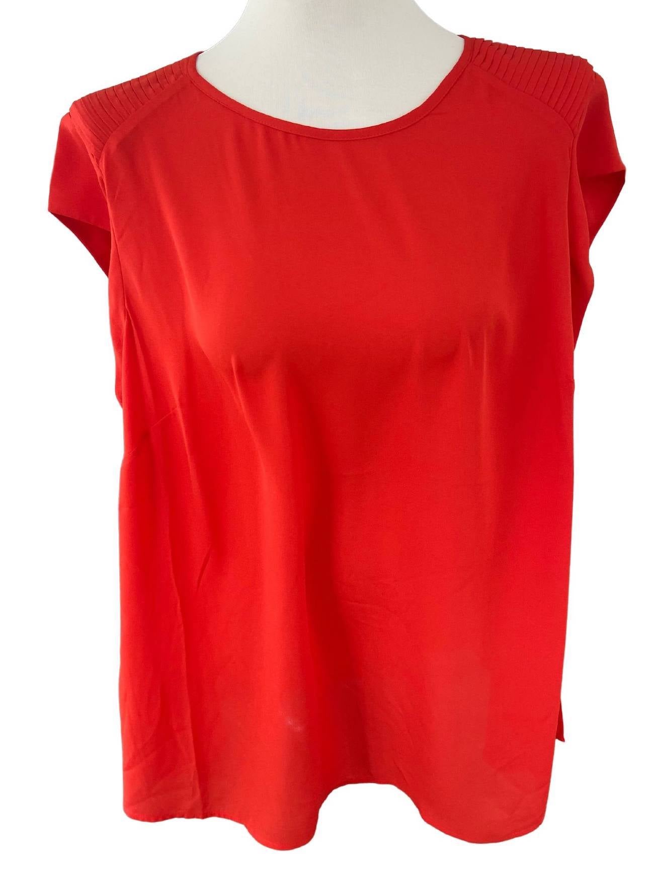 Bright Spring DR2 hot tomato red pleated blouse
