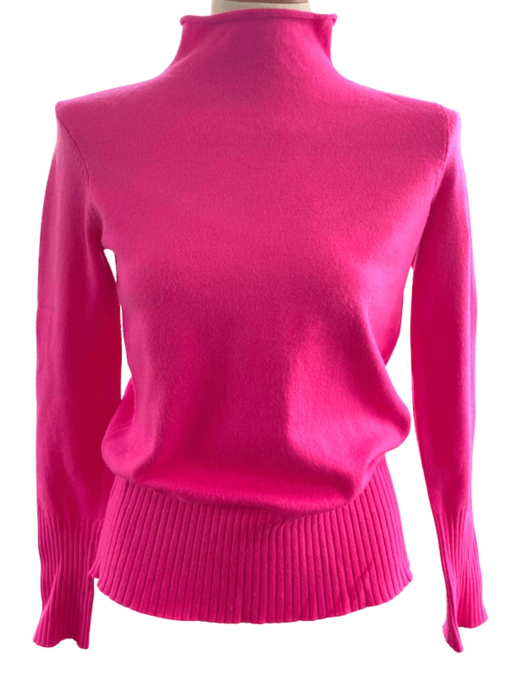 Bright Spring FRENCH CONNECTION hot pink mock turtleneck sweater