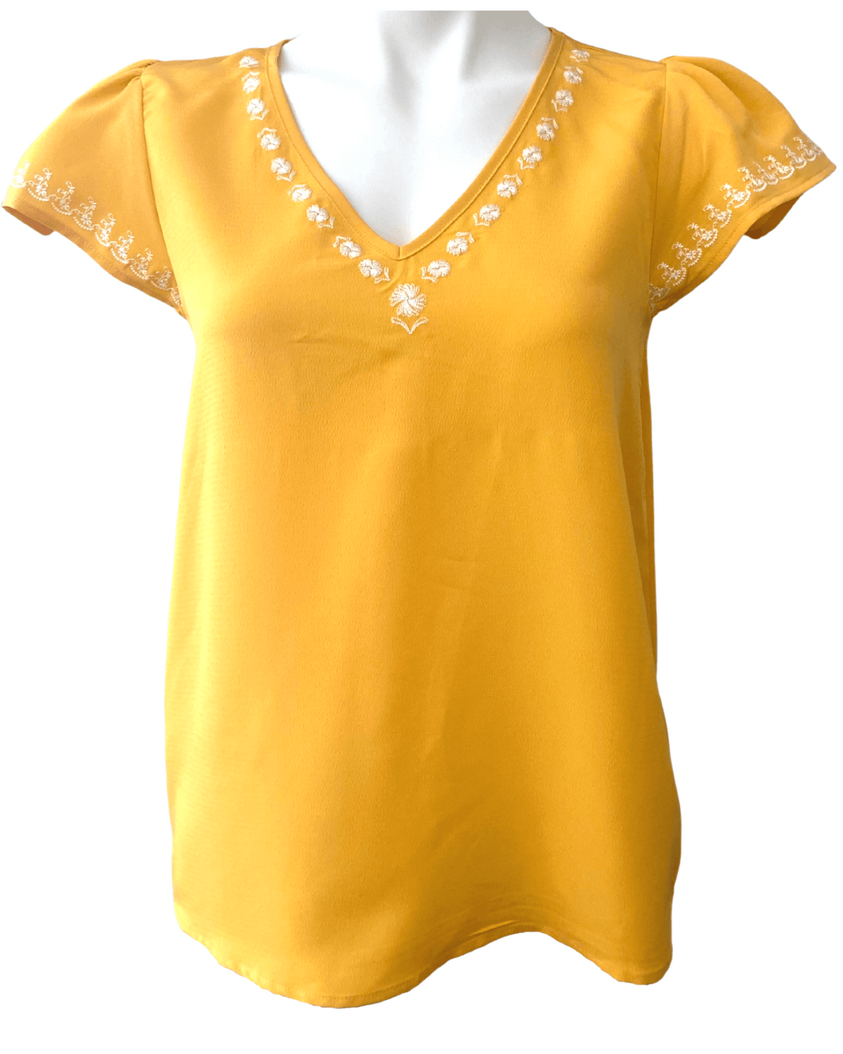 Bright Spring BOBEAU gold embroidered flutter sleeve blouse 