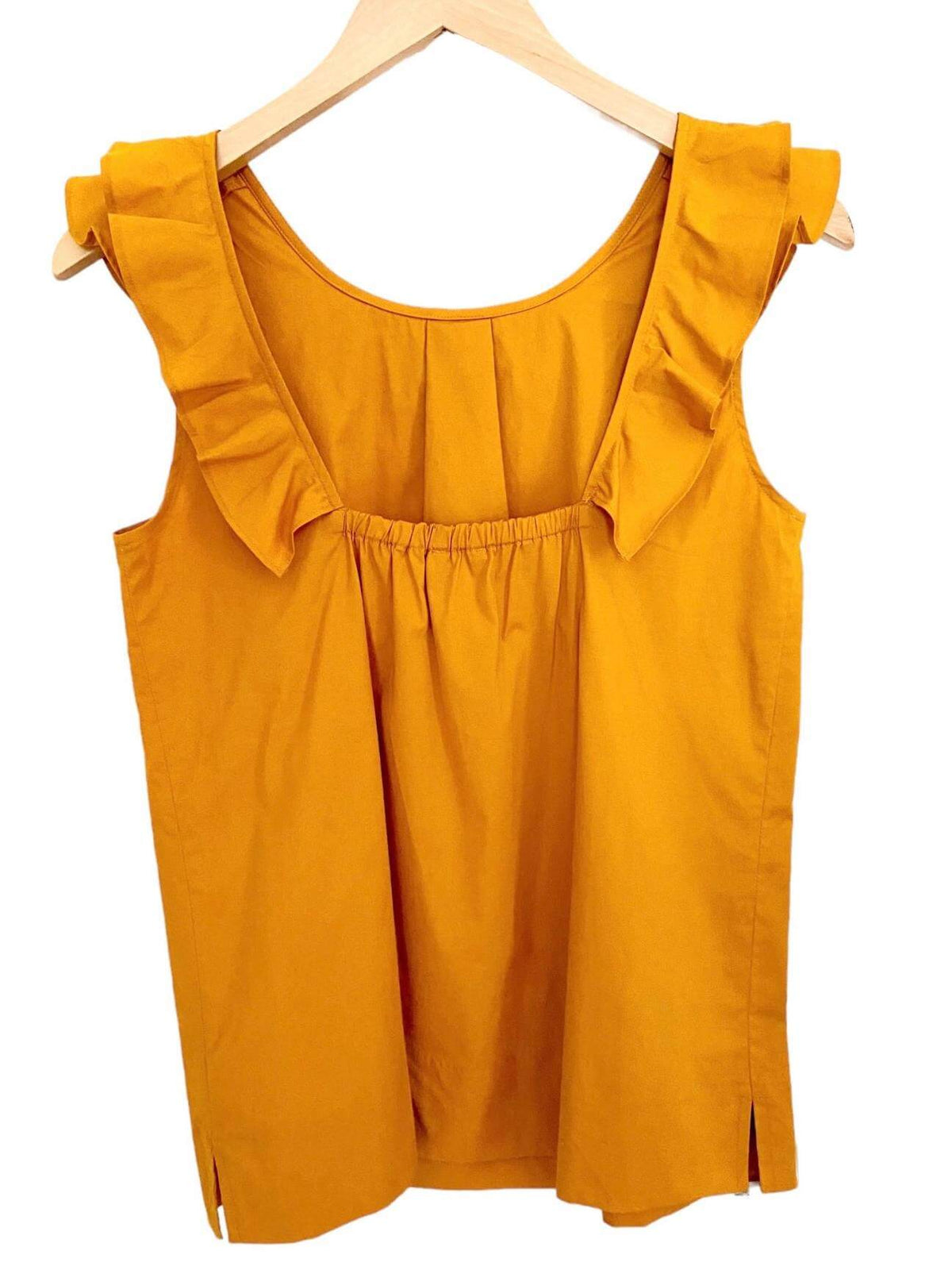 Bright Spring J.CREW gold sleeveless ruffle top