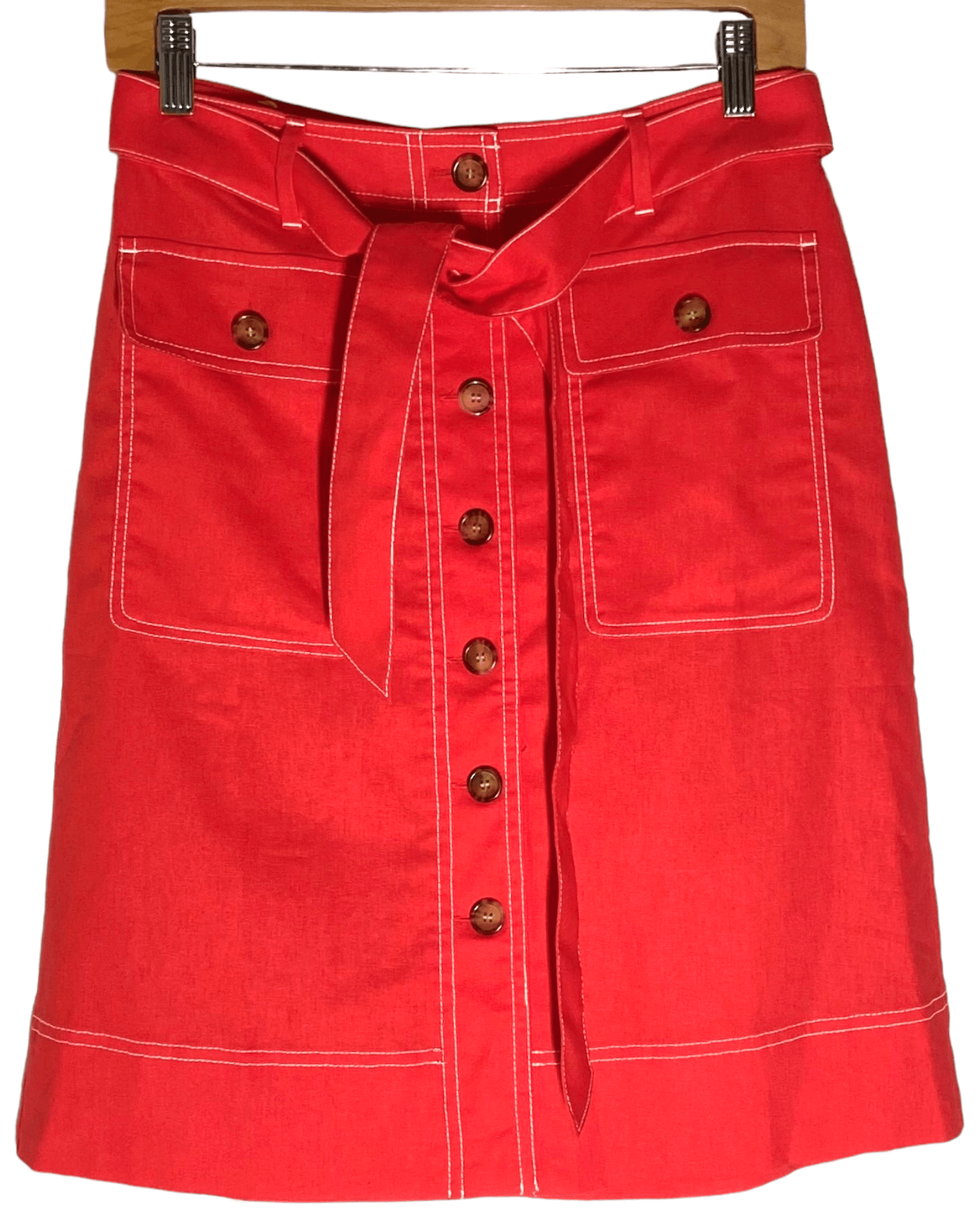 Bright Spring J.CREW persimmon red linen button through midi skirt 