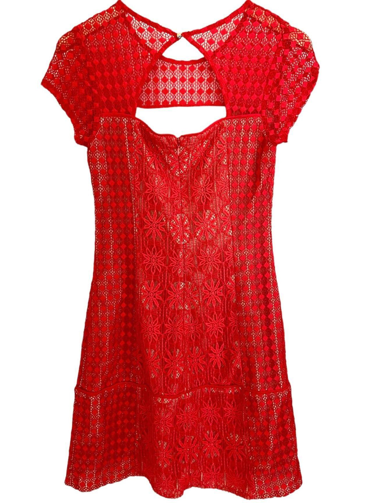 Bright Spring JESSICA SIMPSON red lace dress