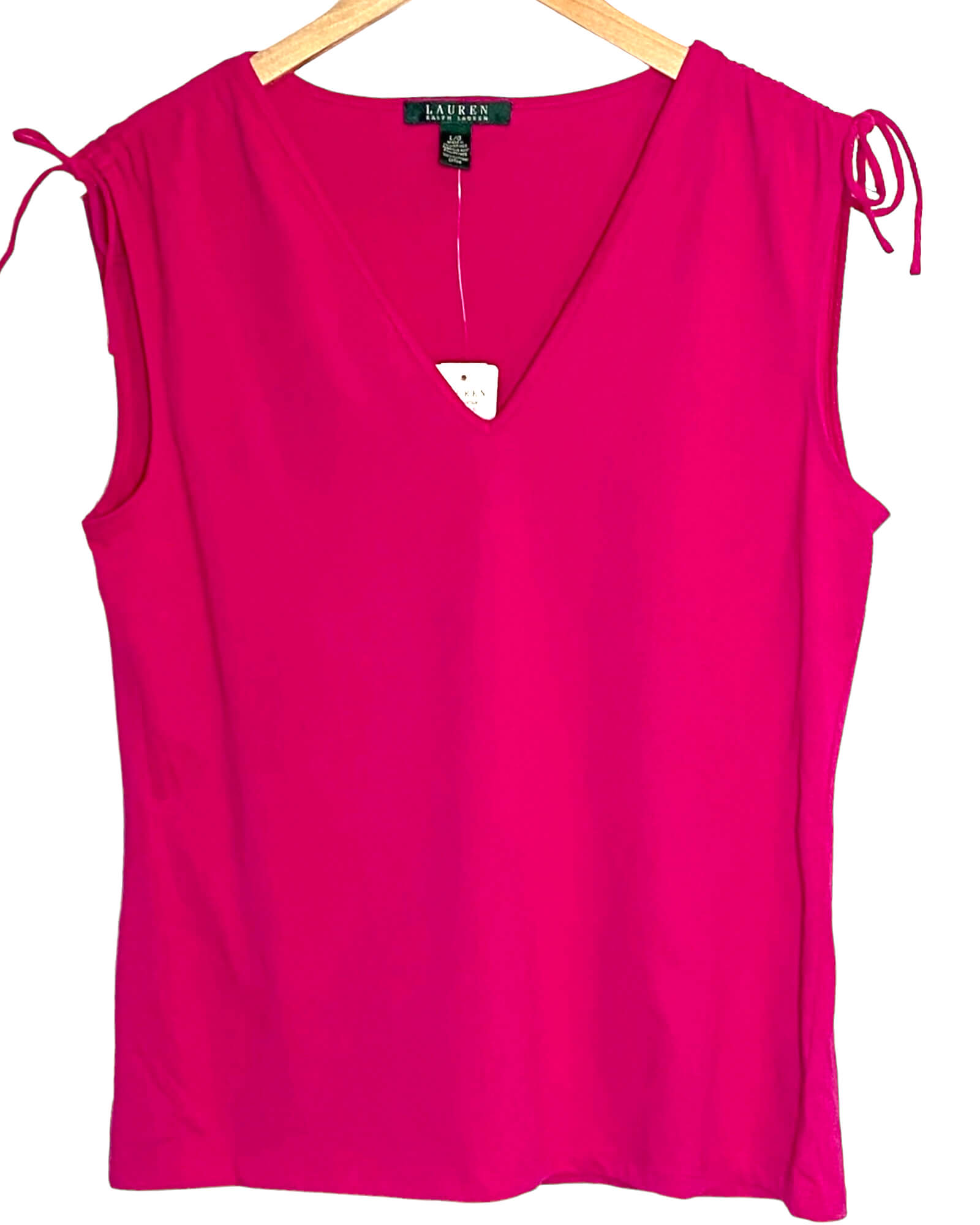 Bright Spring LAUREN by RALPH LAUREN sleeveless aster pink tie-shoulder top tee t-shirt