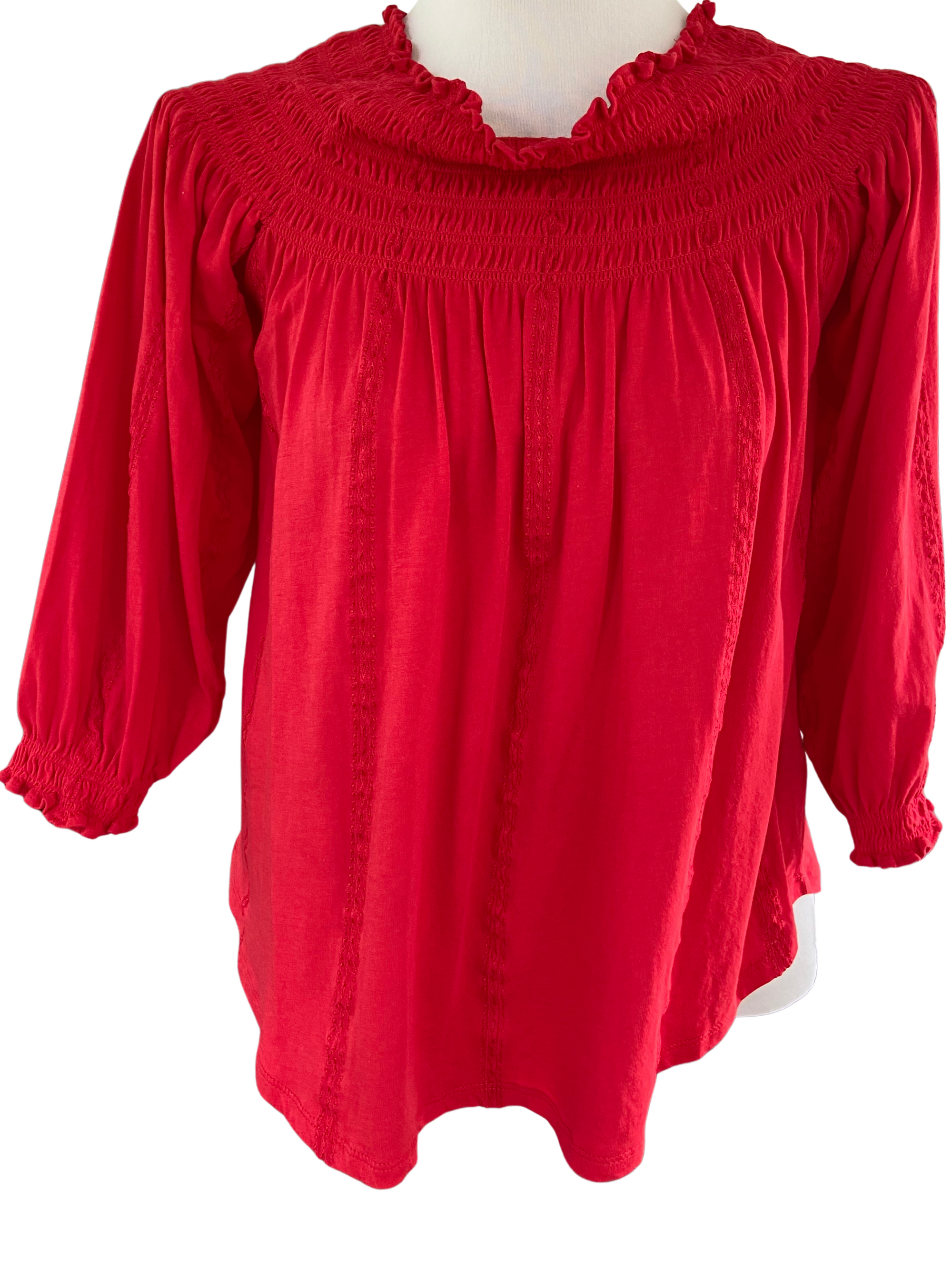 Bright Spring Red Embroidered Blouse