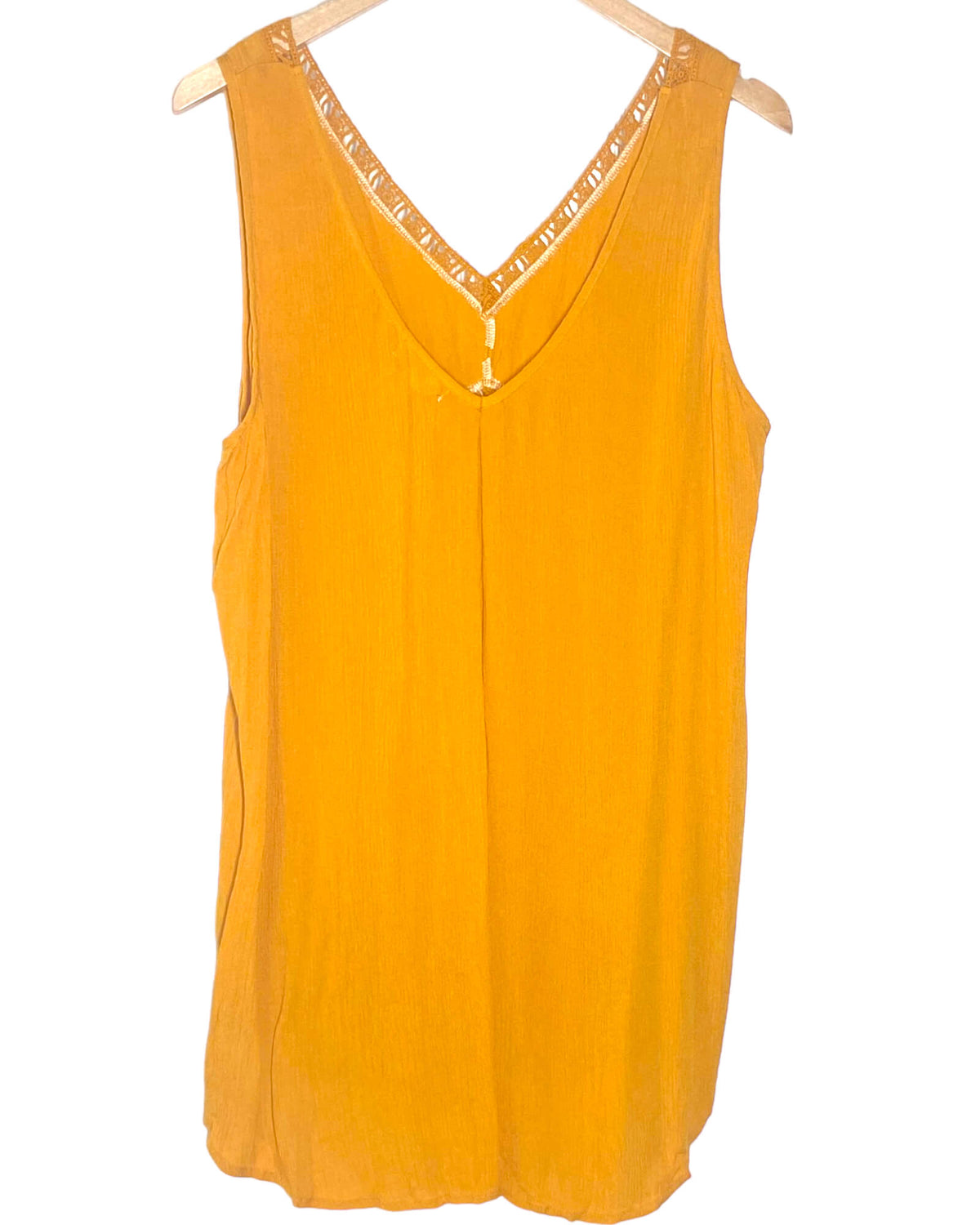 Bright Spring LOVE ON A HANGER sleeveless double v-neck embroidered lace yellow swing blouse top