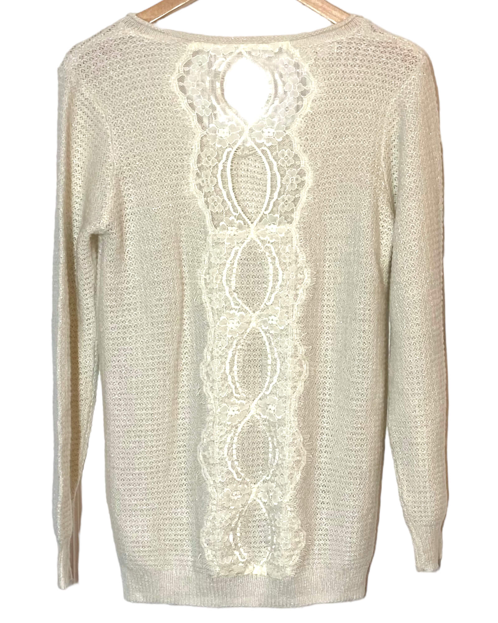Bright Spring MAURICES creme and silver lace back sweater 