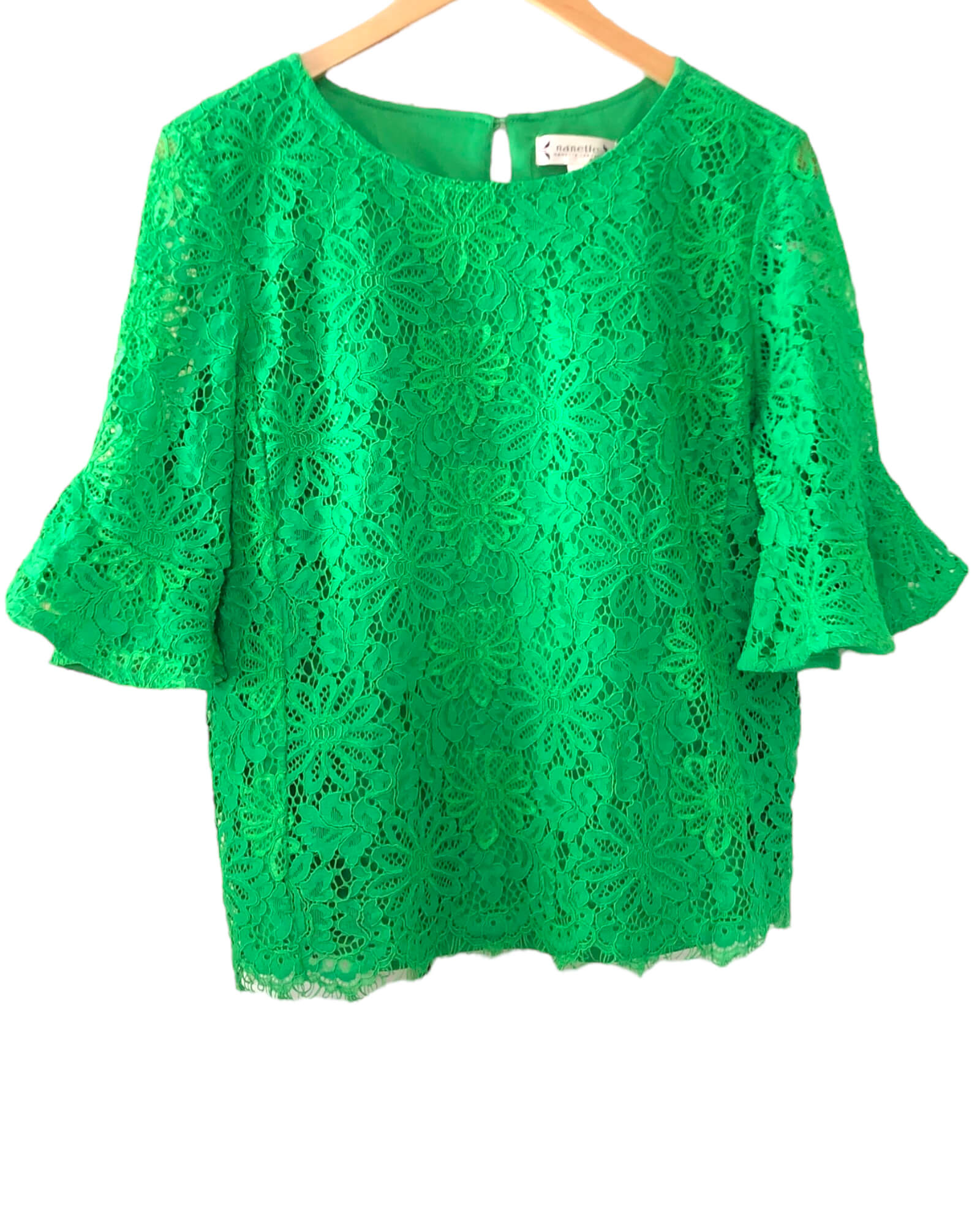 Bright Spring NANETTE LEPORE hidden meadow Spring Fling green lace top blouse