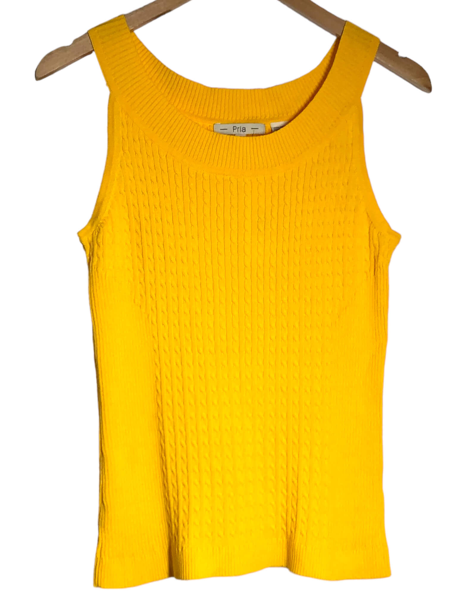Bright Spring PRIA for MACY'S yellow sleeveless cable knit sweater 