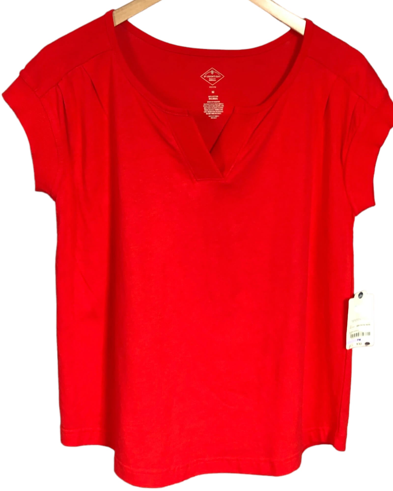 Bright Spring ST. JOHN'S BAY flame scarlet red split-neck tee t-shirt