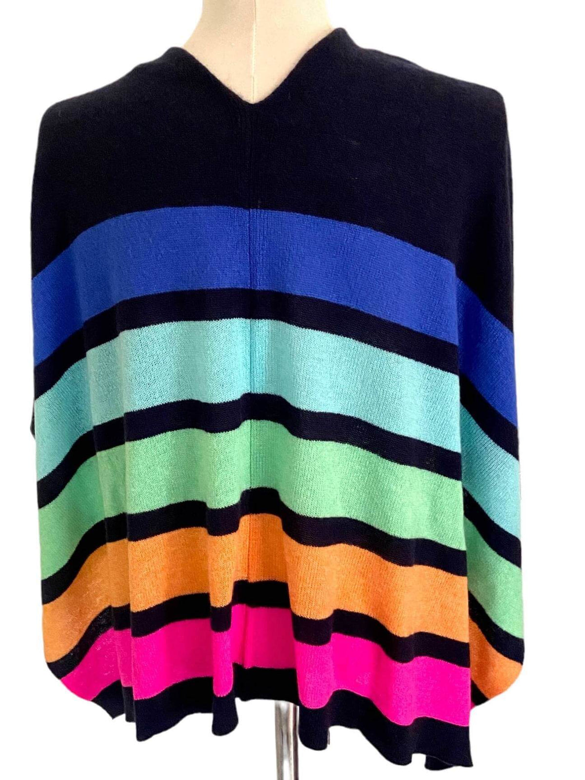 Bright Winter ALASHAN cashmere stripe trim poncho