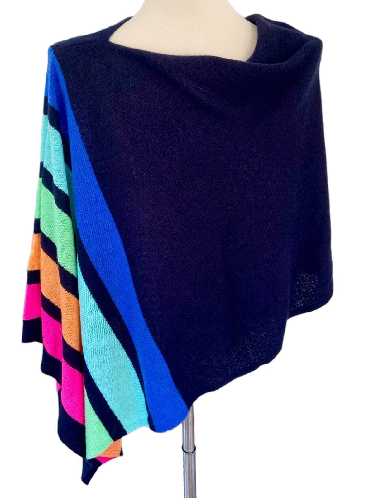 Bright Winter ALASHAN stripe trim cashmere poncho