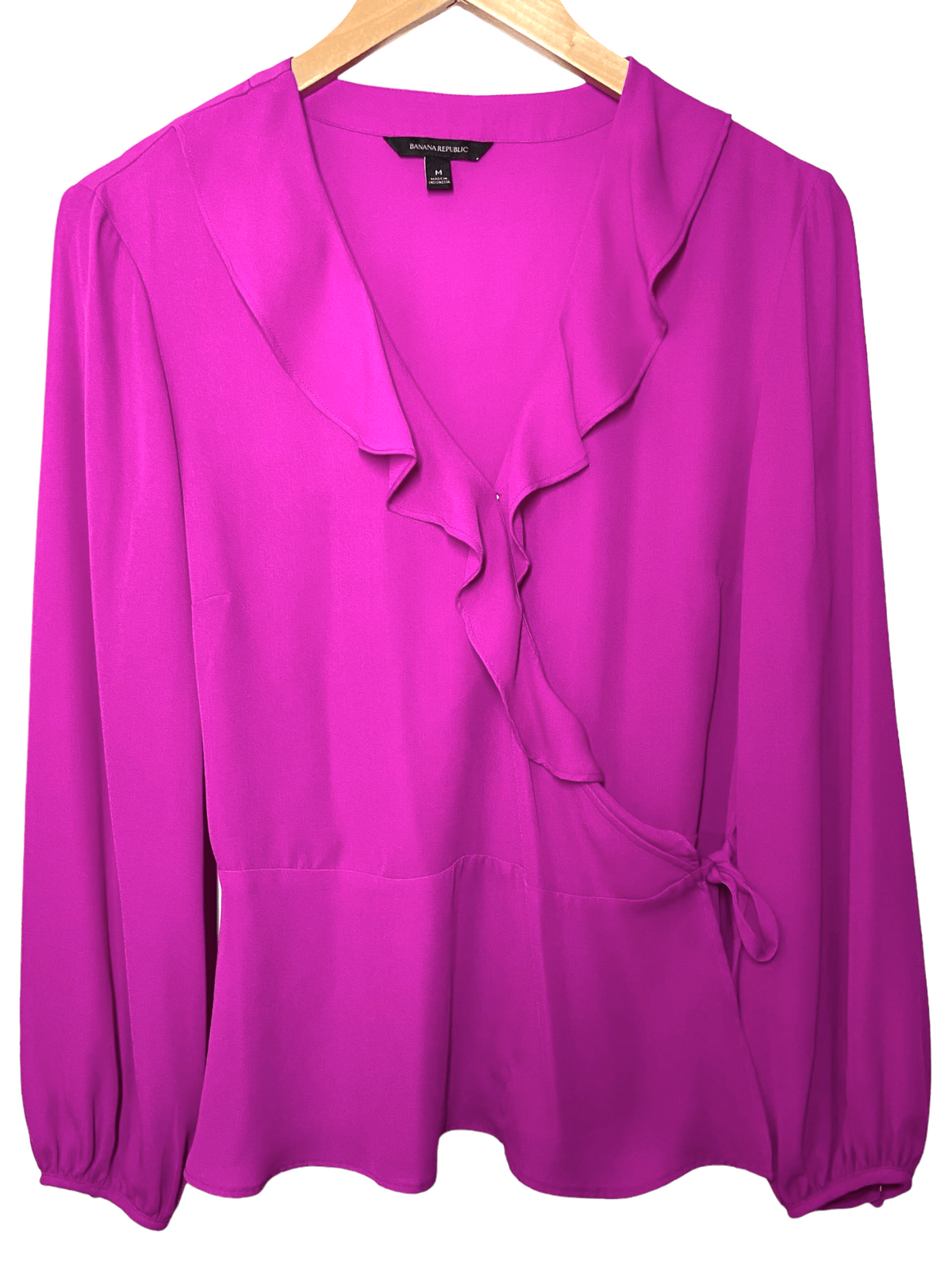 Bright Winter BANANA REPUBLIC royal fuchsia ruffle wrap blouse