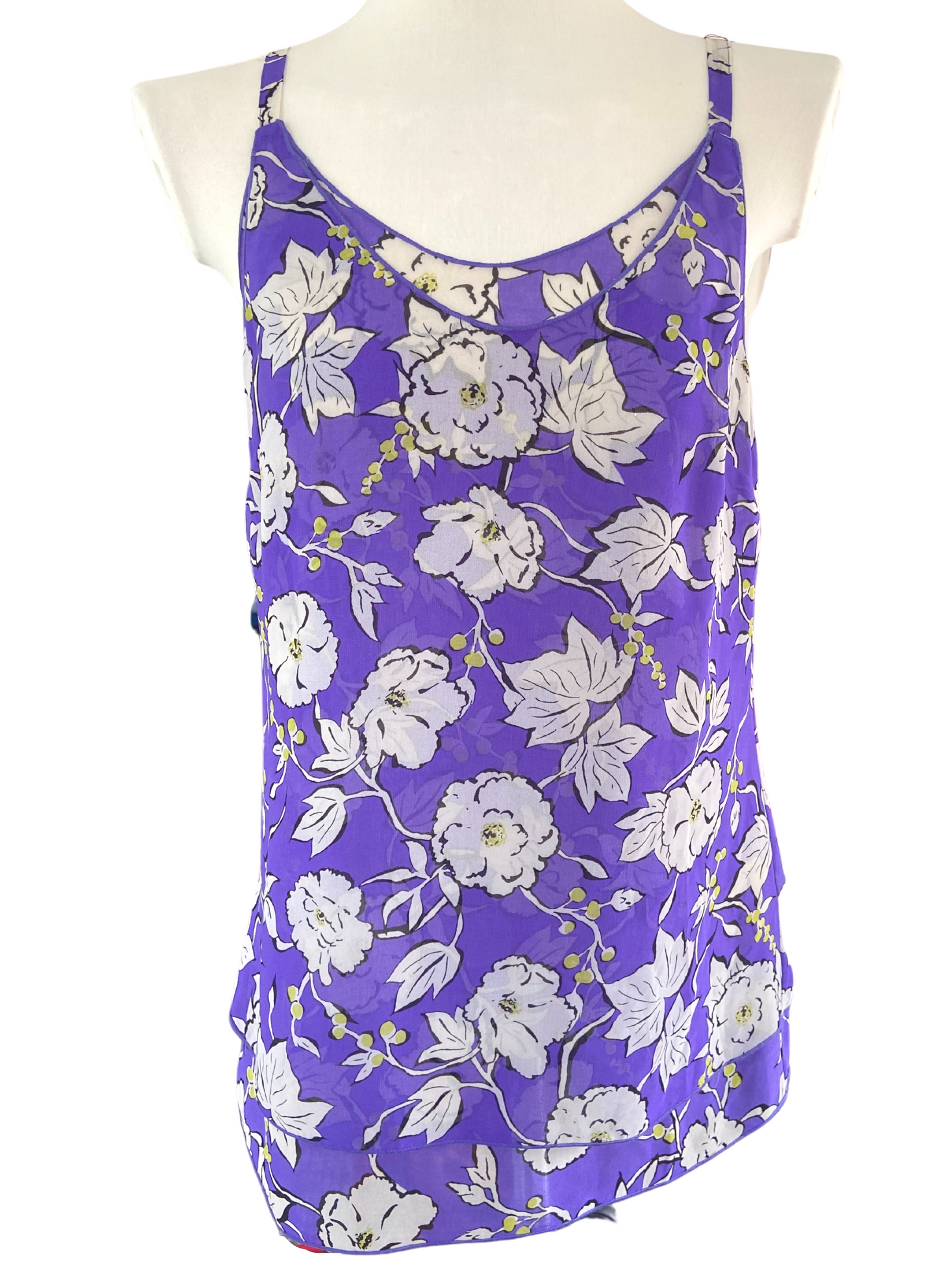 Bright Winter CABI purple floral print tank top