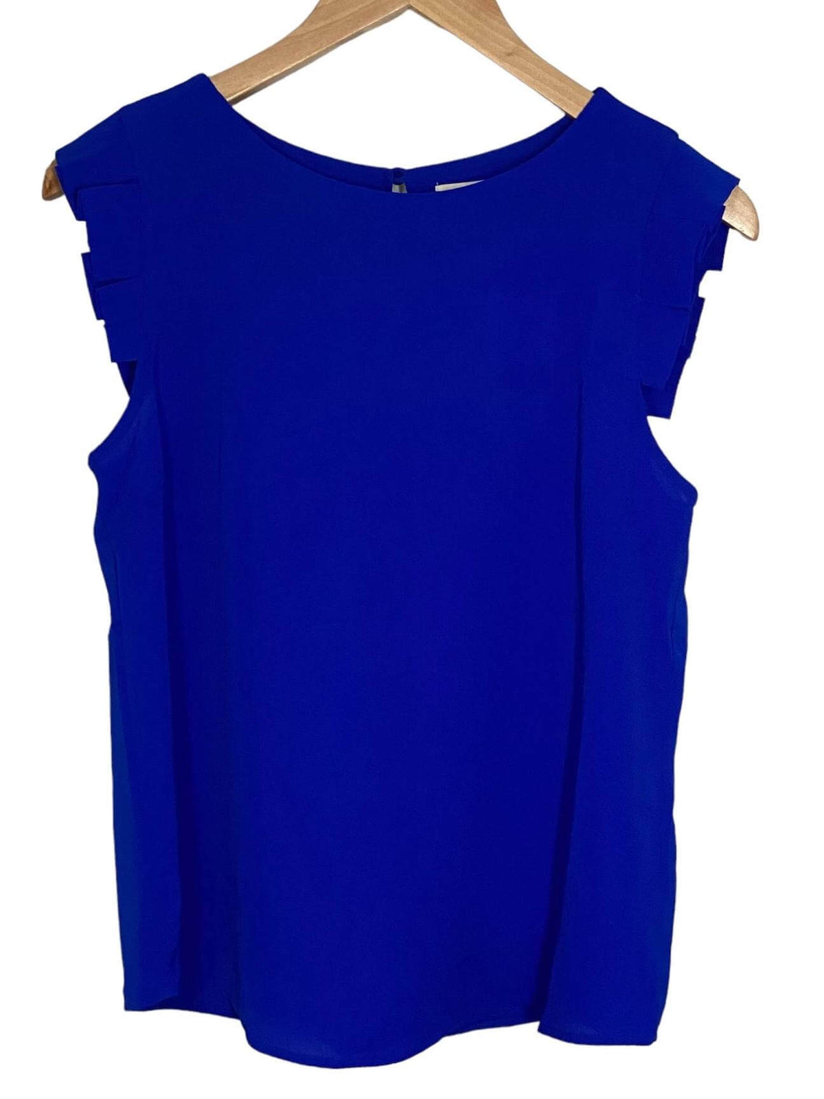 Bright Winter MONTEU cobalt blue pleated sleeveless blouse